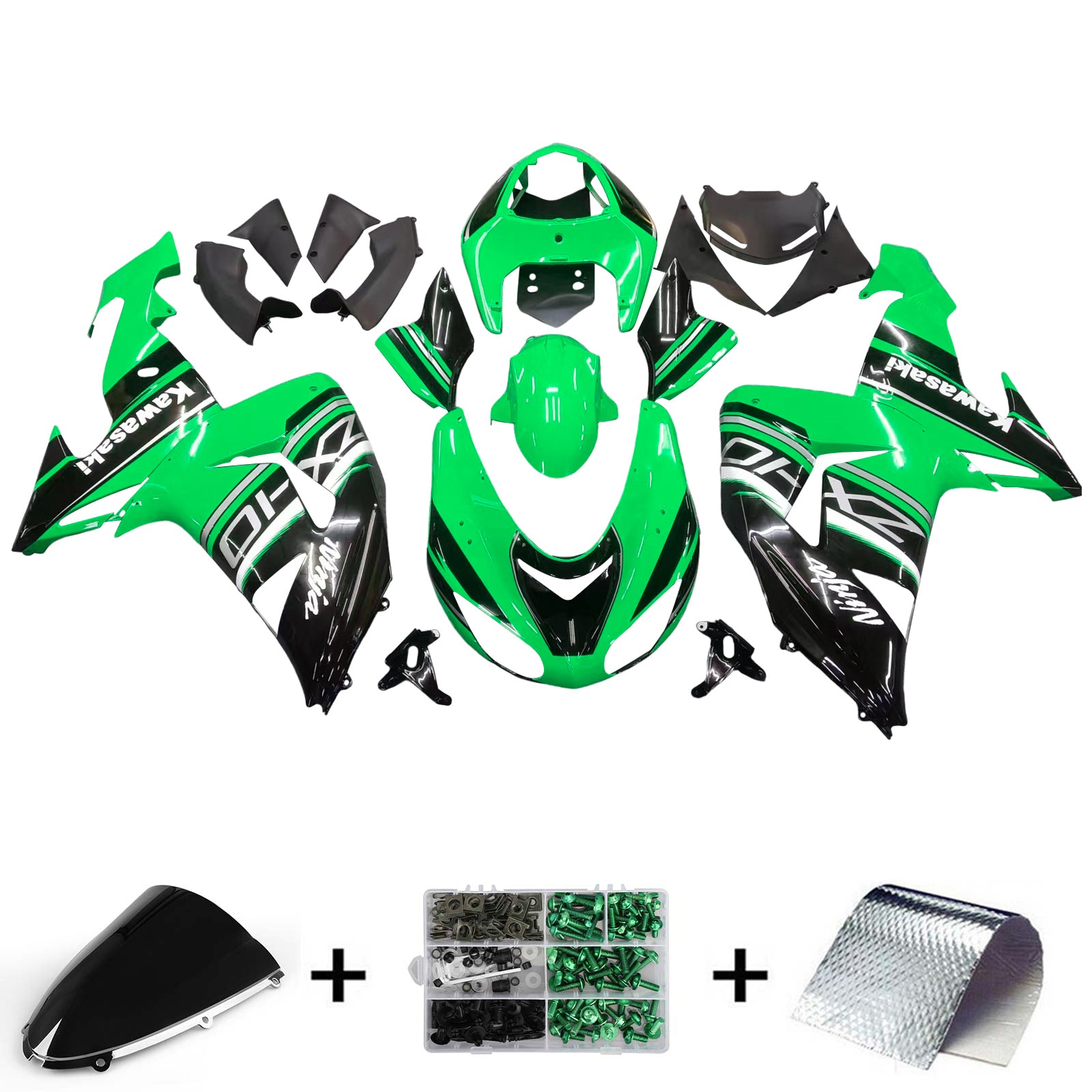 Amotopart Kawasaki ZX10R 2006-2007 グリーン ブラック フェアリングキット