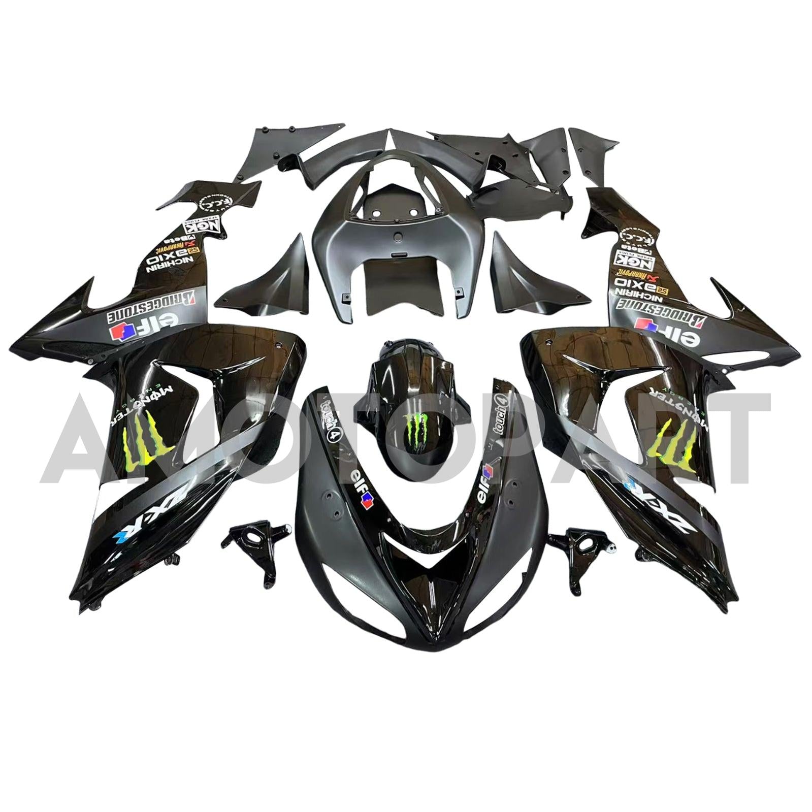 Amotopart Kawasaki ZX10R 2006-2007 Glossy Black Fairing Kit
