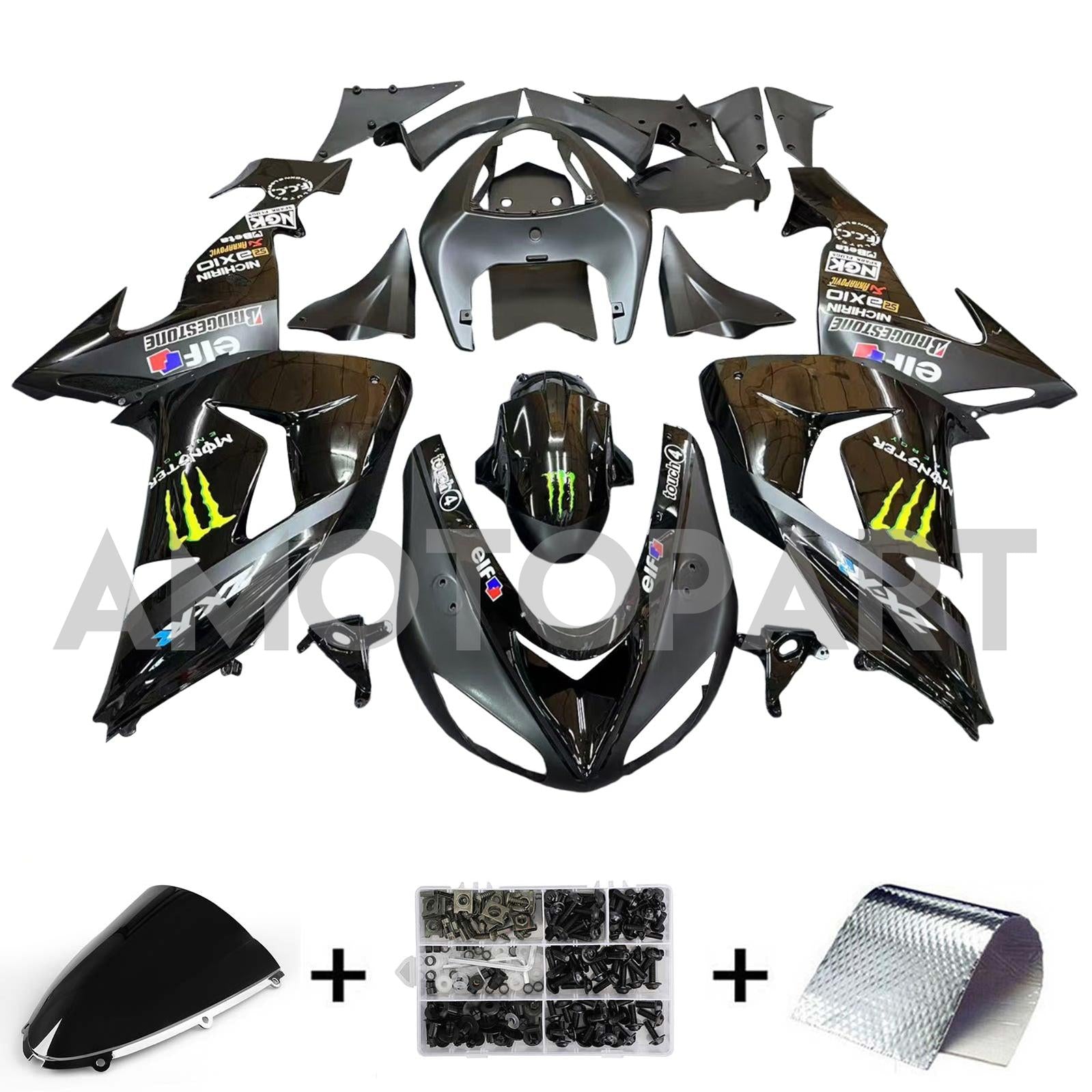 Amotopart Kawasaki ZX10R 2006-2007 Glossy Black Fairing Kit