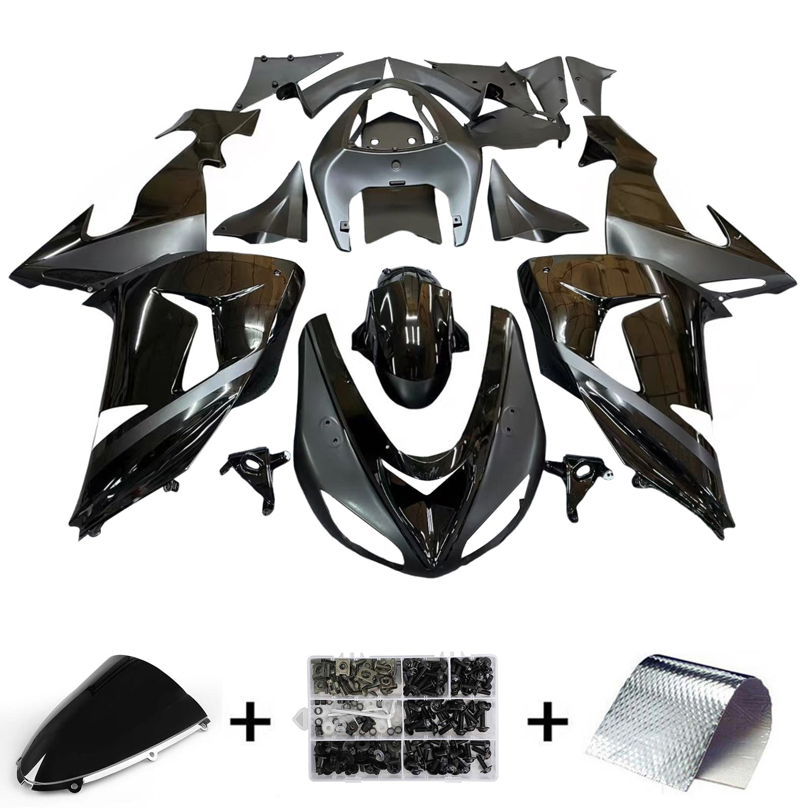 Amotopart Kawasaki ZX10R 2006-2007 Glossy Black Fairing Kit