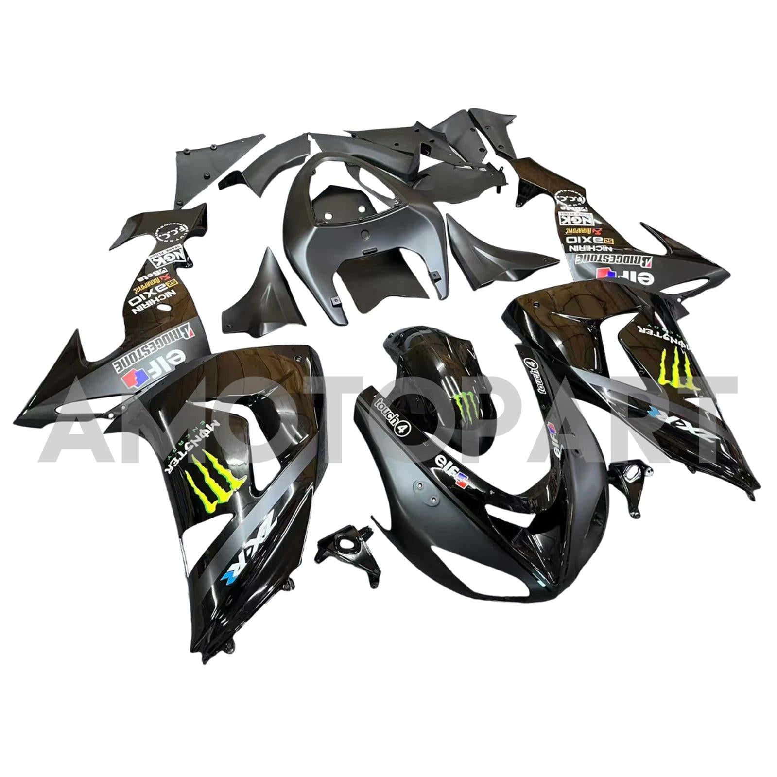 Amotopart Kawasaki ZX10R 2006-2007 Hochglänzende Schwarzverkleidung Kit