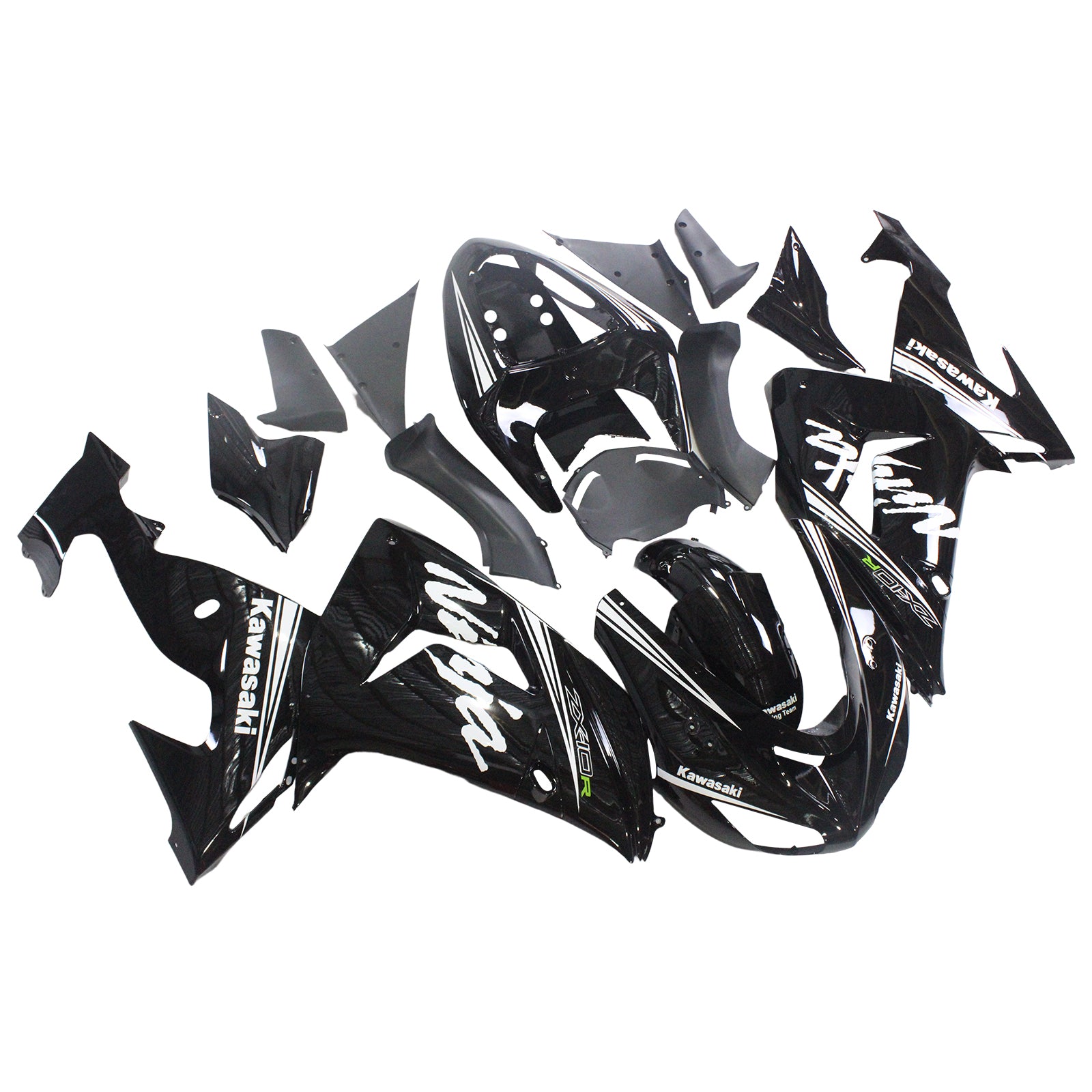 Amotopart Verkleidungsset für Kawasaki ZX10R 2006–2007, glänzendes Schwarz mit Ninja-Logo