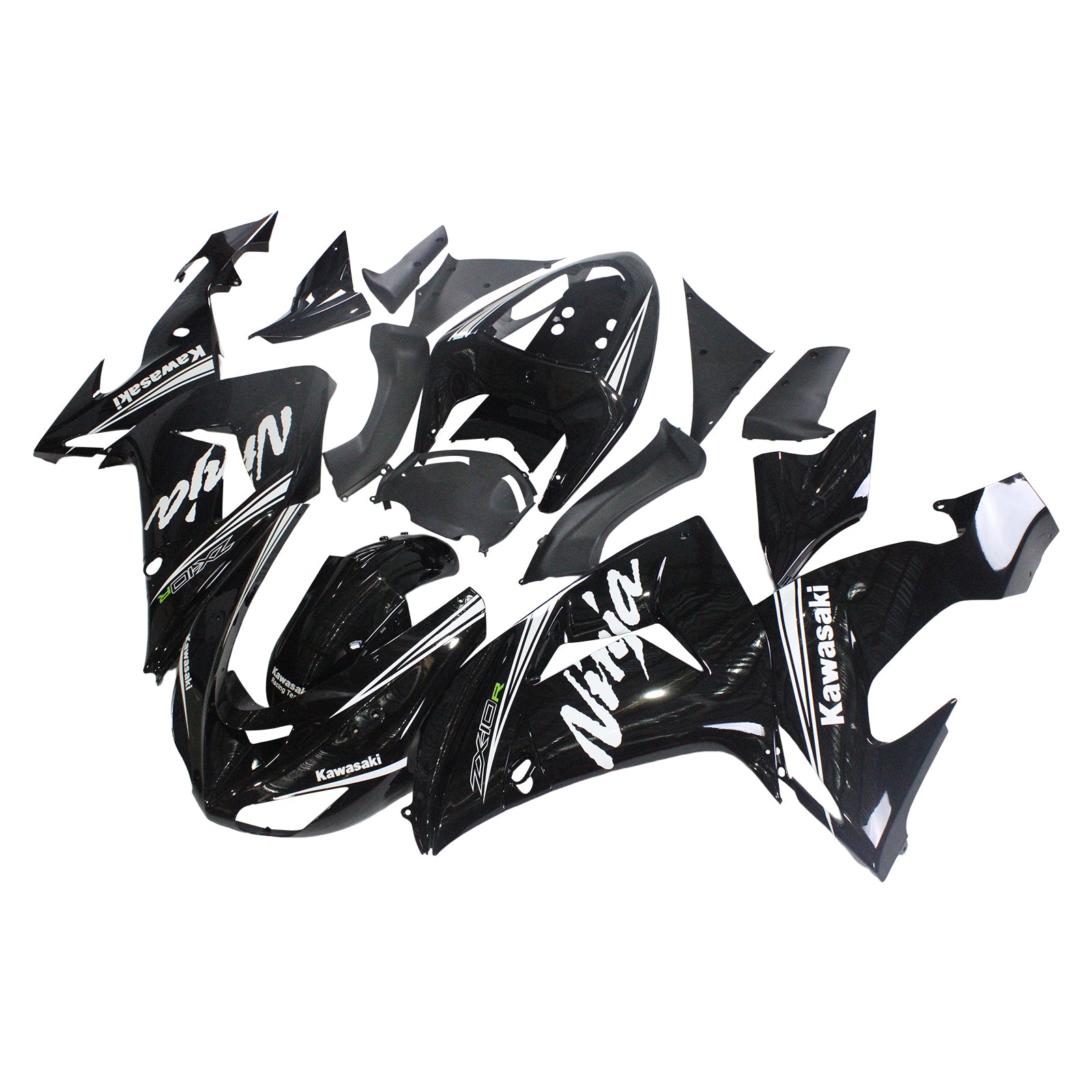 Amotopart Verkleidungsset für Kawasaki ZX10R 2006–2007, glänzendes Schwarz mit Ninja-Logo