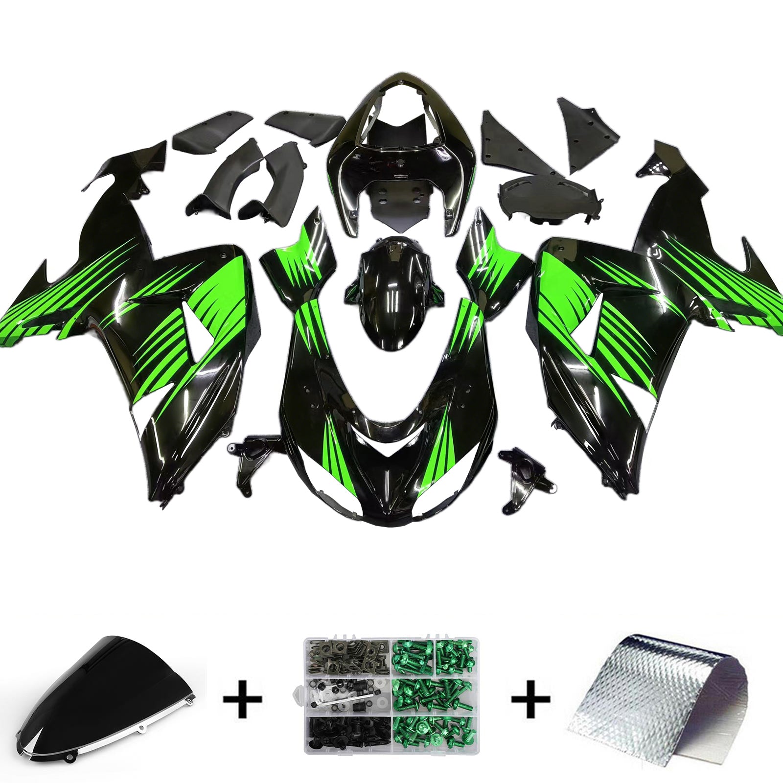 Amotopart 2006-2007 Kawasaki ZX10R Green&Black Fairing Kit