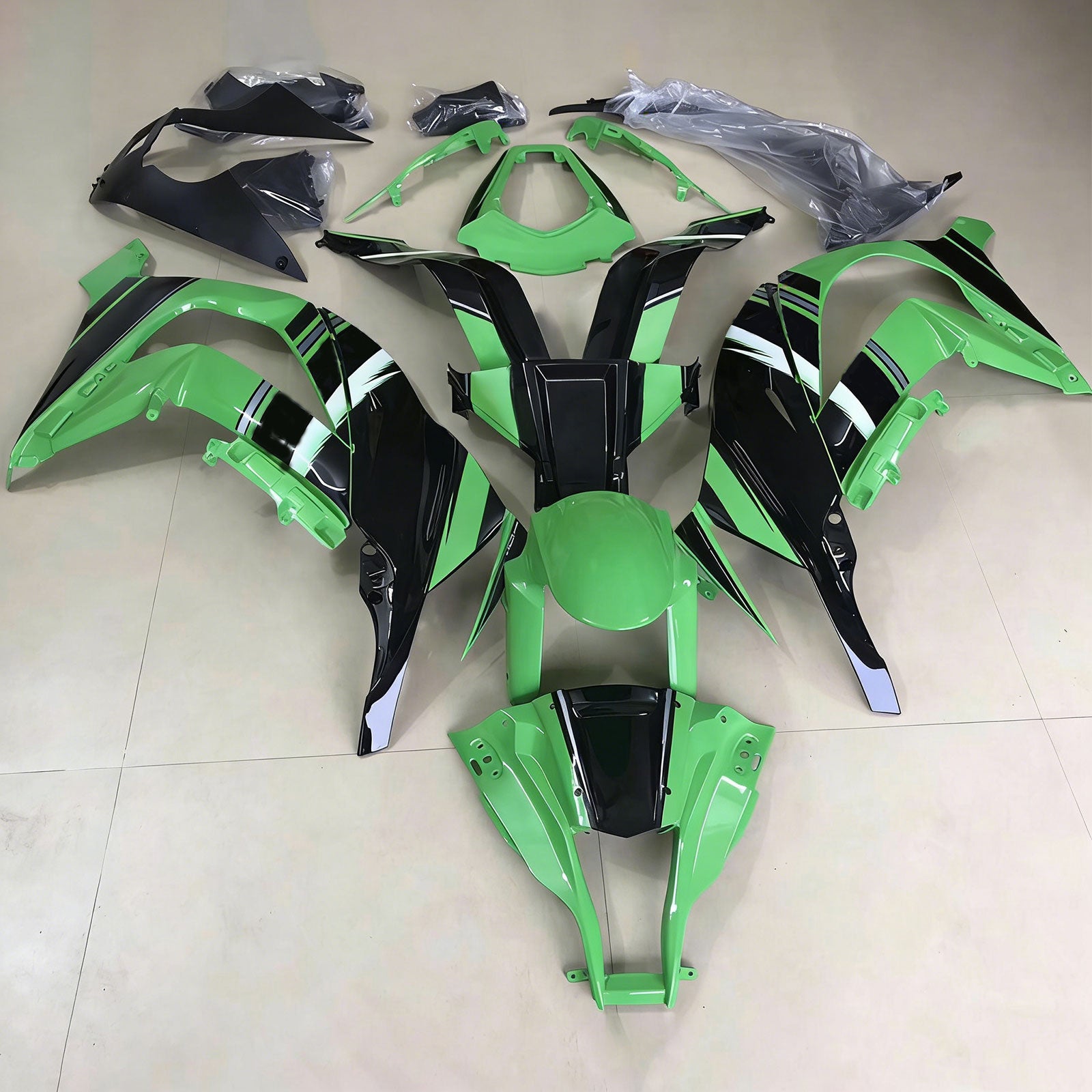 Amotopart 2006-2007 Kit carena Kawasaki ZX10R Styl3 verde e nero