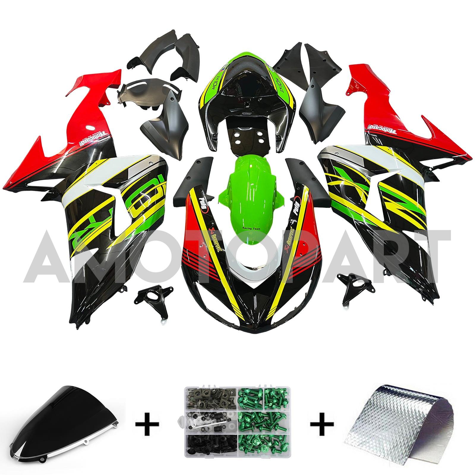 Amotopart 2006-2007 Kawasaki ZX10R Green&Red Fairing Kit