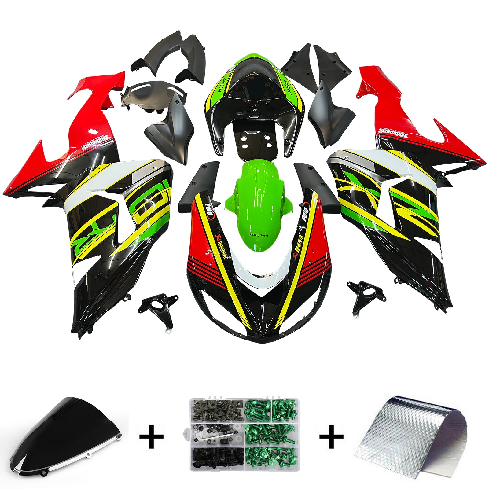 Amotopart 2006-2007 Kawasaki ZX10R グリーン&レッド フェアリングキット