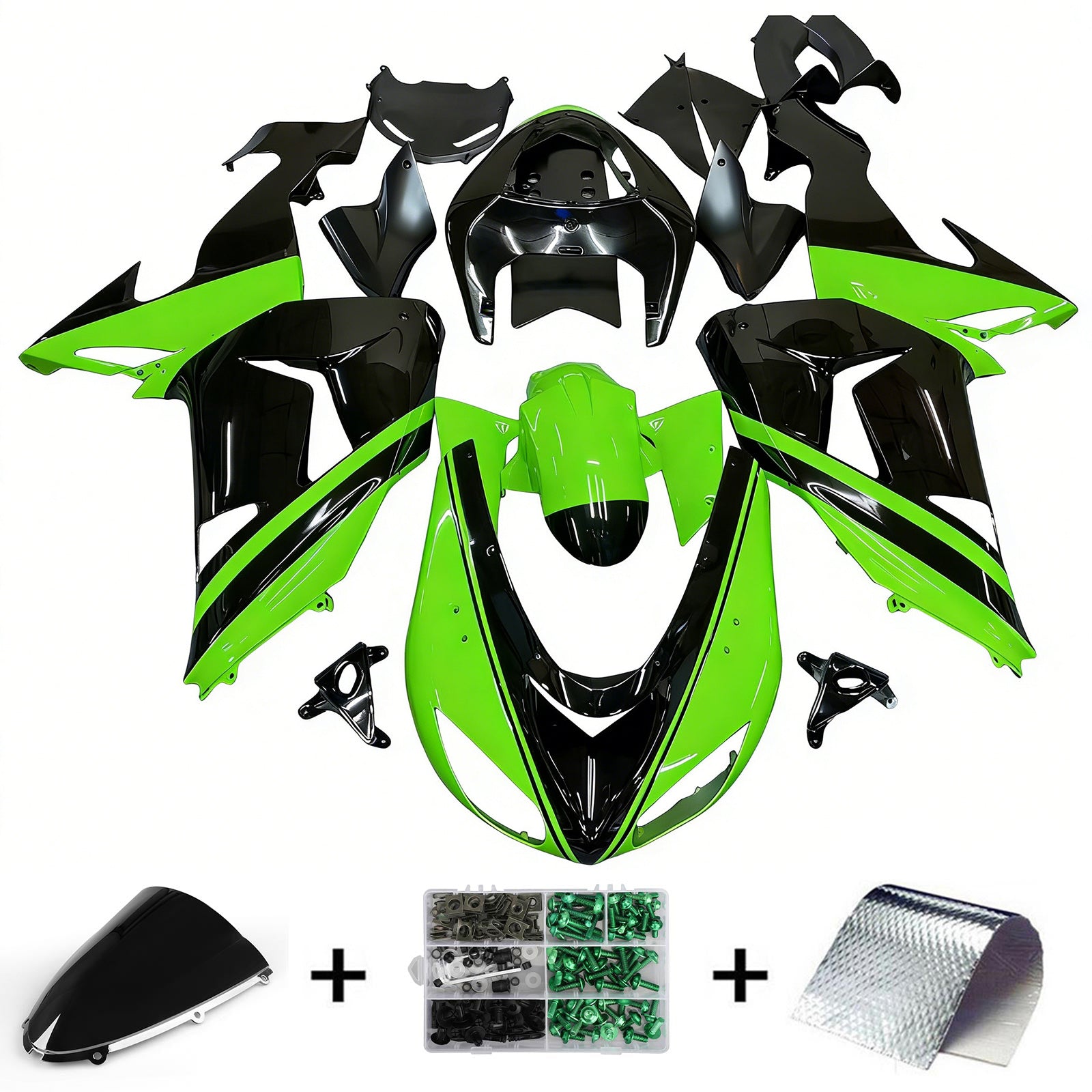 Amotopart 2006-2007 Kawasaki ZX10R Green&Black Style1 Fairing Kit