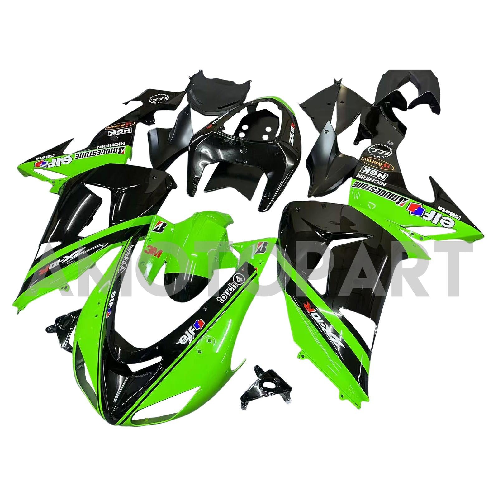 Amotopart 2006-2007 Kawasaki ZX10R Green&Black Style1 Fairing Kit