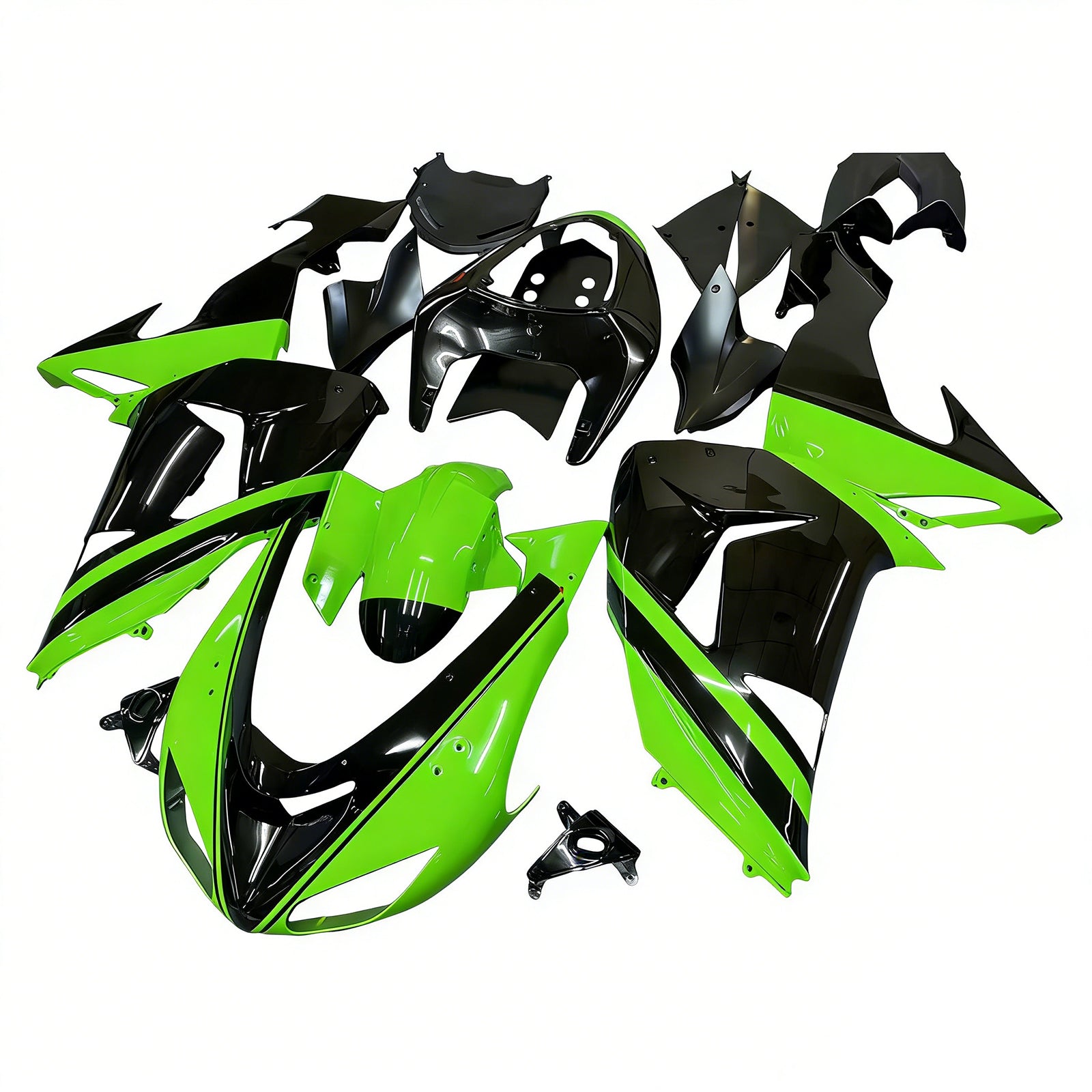 Amotopart 2006-2007 Kawasaki ZX10R Zielony i czarny styl 1 Zestaw owiewki