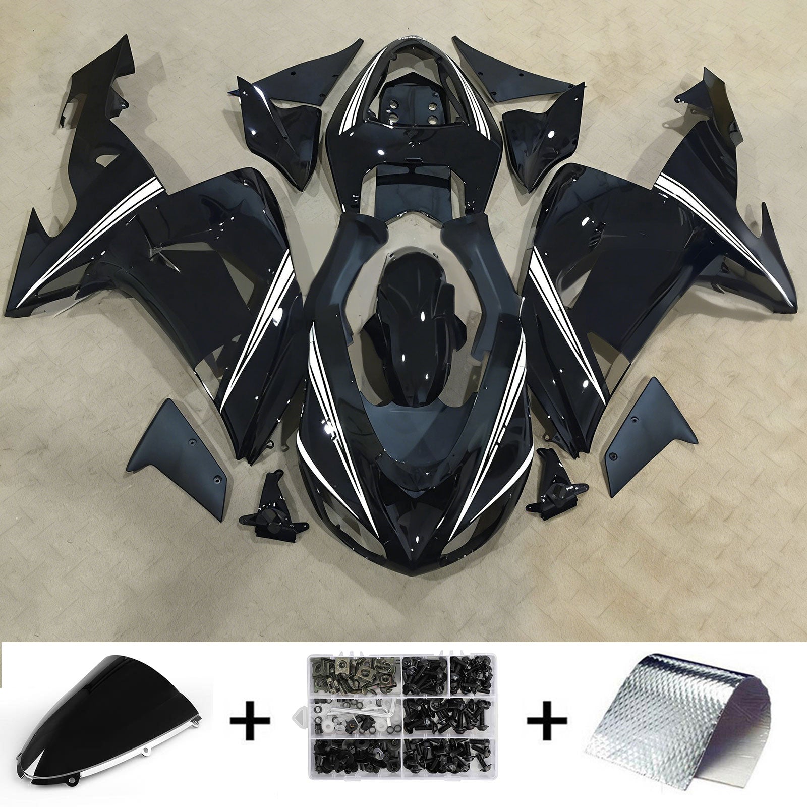 Amotopart 2006-2007 Kawasaki ZX10R ブラック ホワイトロゴ付きフェア