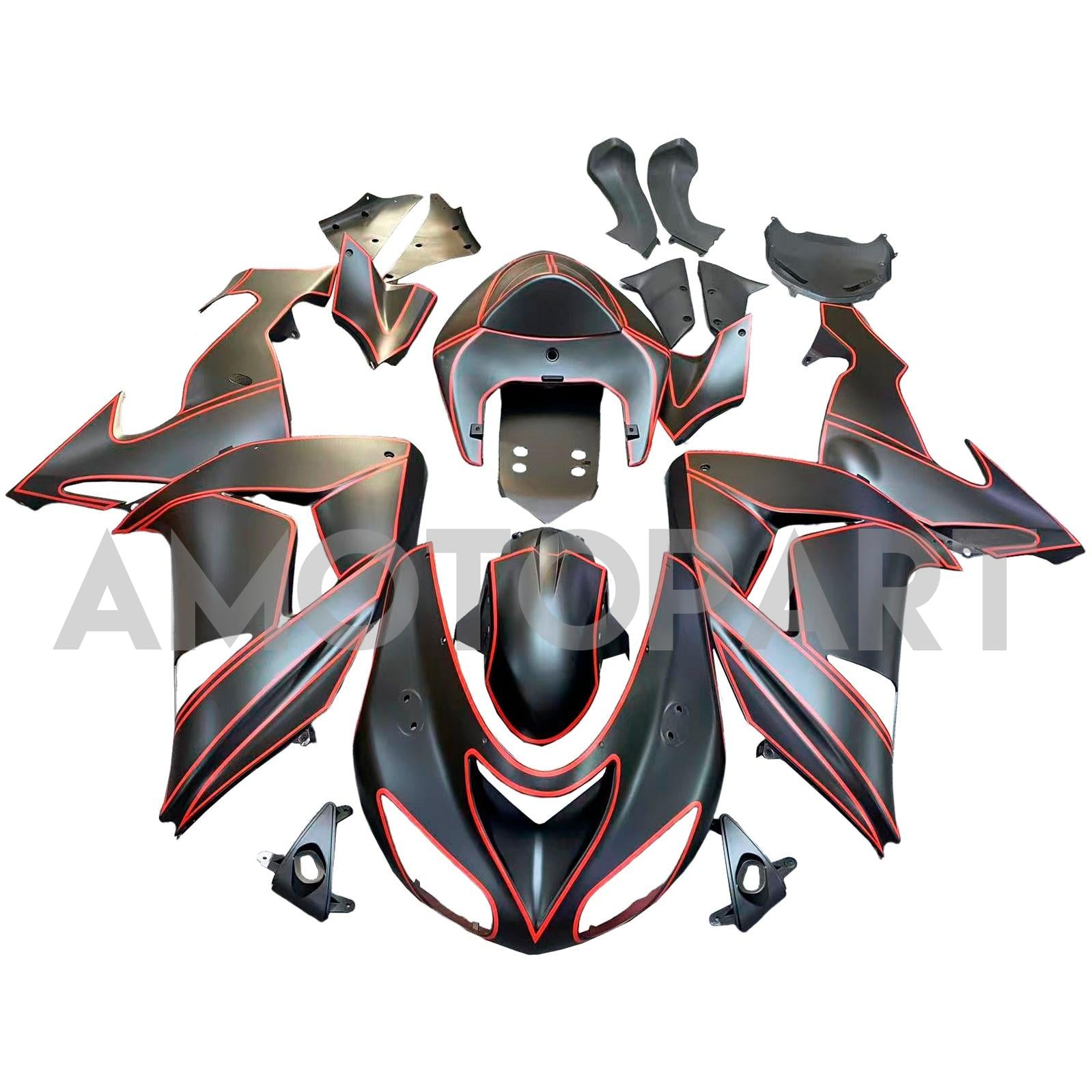 Amotopart 2006-2007 Kawasaki ZX10R マットブラック レッドストライプフェアリングキット付き