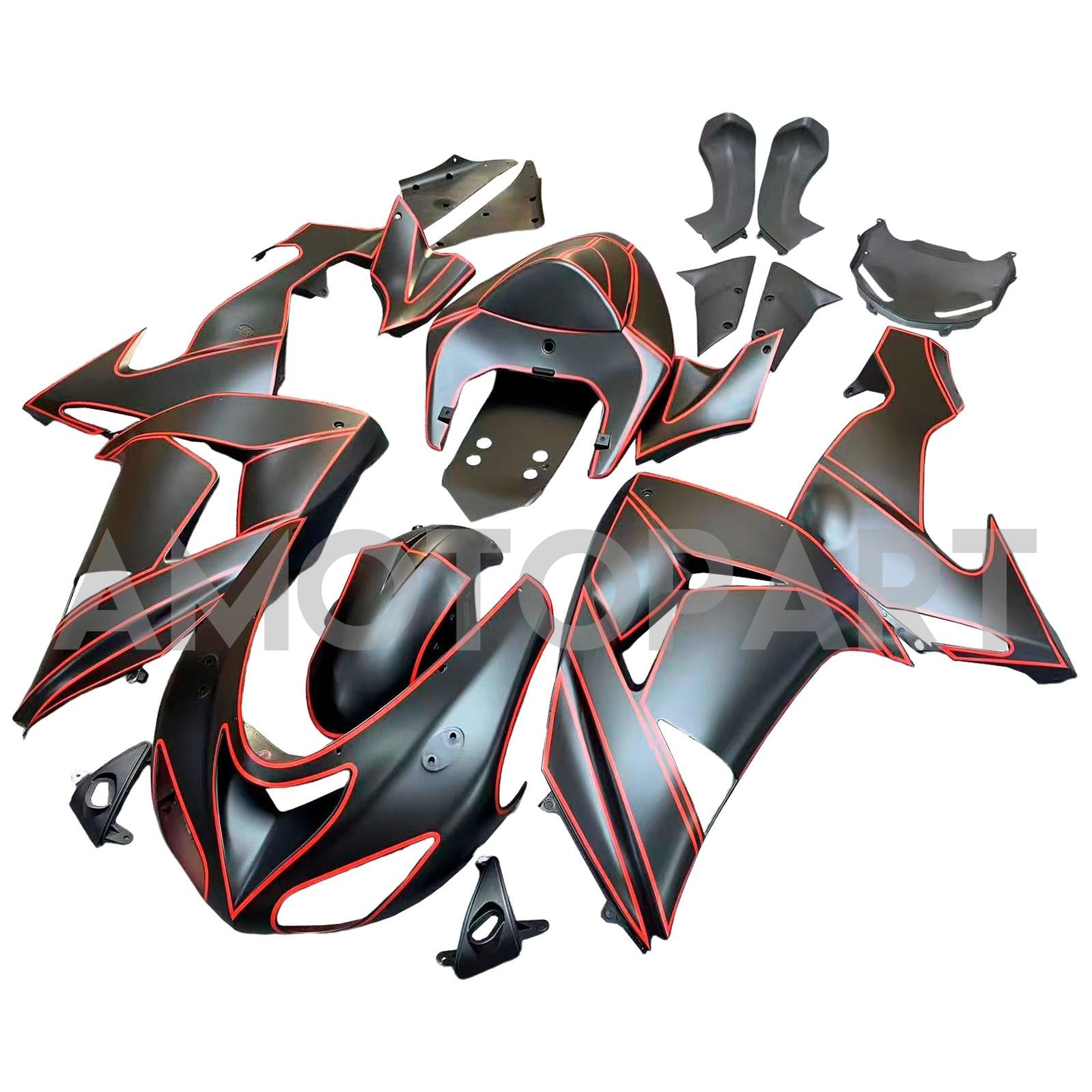 Amotopart 2006-2007 Kawasaki ZX10R Matte Black with Red Stripe Fairing Kit