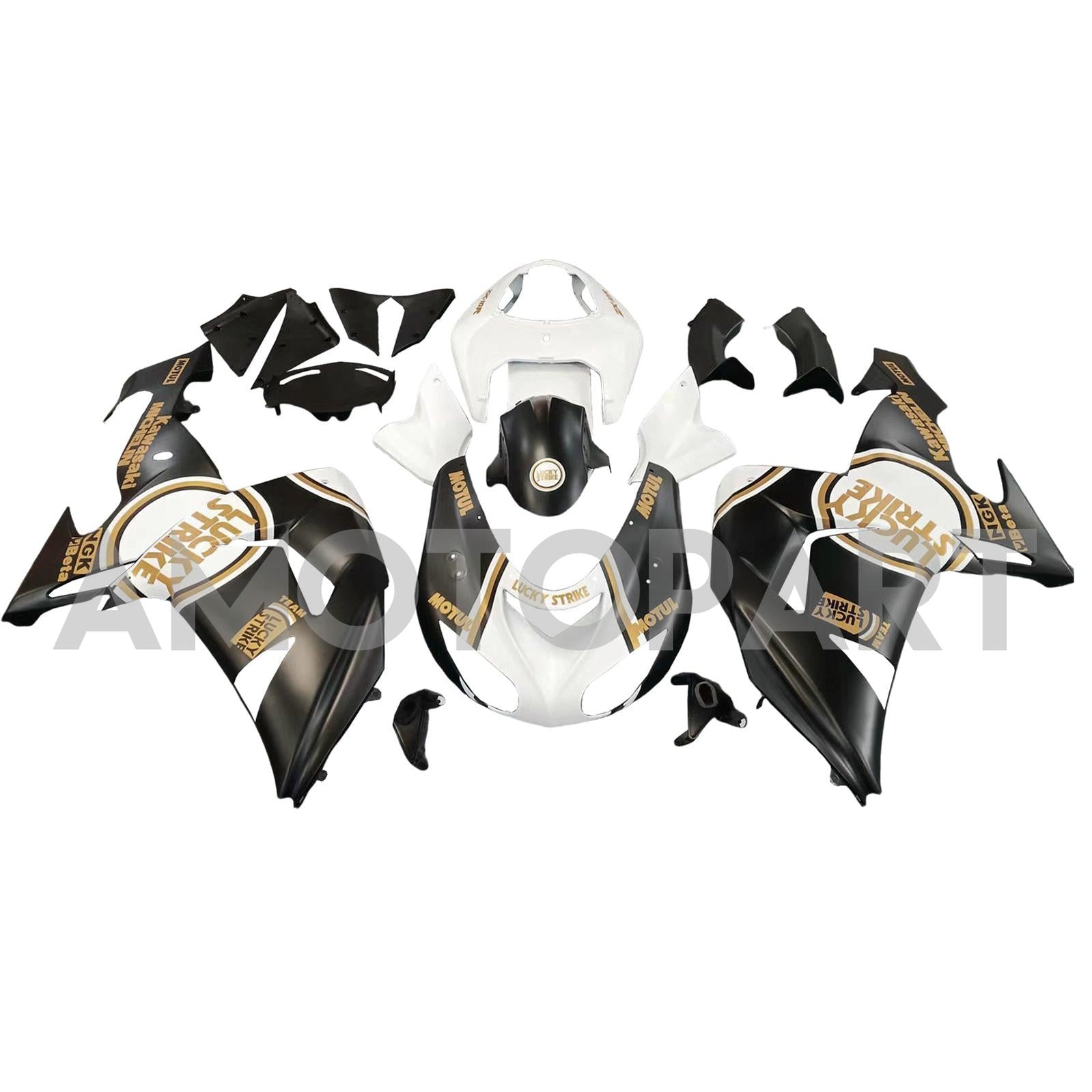 Amotopart 2006-2007 Kawasaki ZX10R Matte Black & White Lucky Strike Fairing Kit