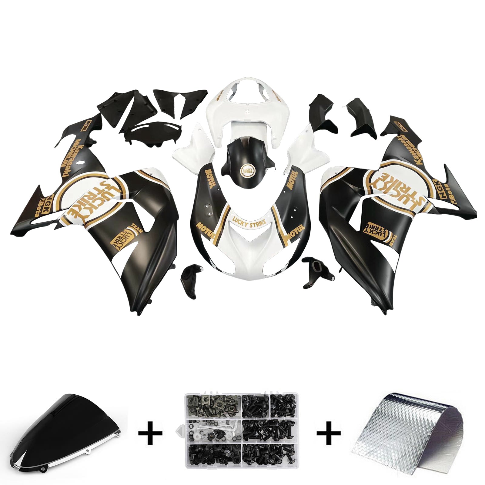 Amotopart Kit de carénage Lucky Strike pour Kawasaki ZX10R 2006-2007 noir mat et blanc