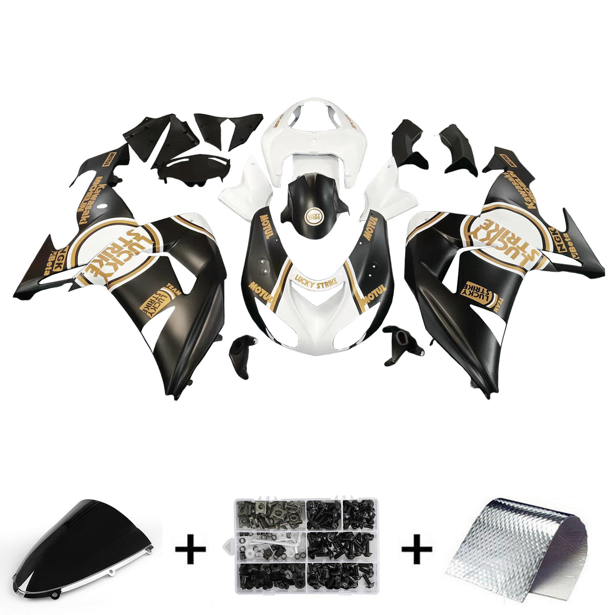 Amotopart 2006-2007 Kawasaki ZX10R Matte Black&White Lucky Strike Fairing Kit