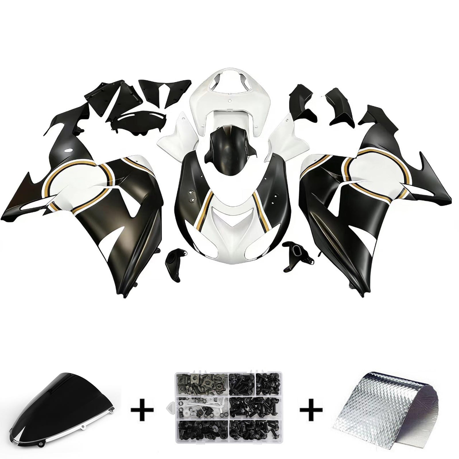 Amotopart 2006-2007 Kawasaki ZX10R Matte Black&White Lucky Strike Fairing Kit