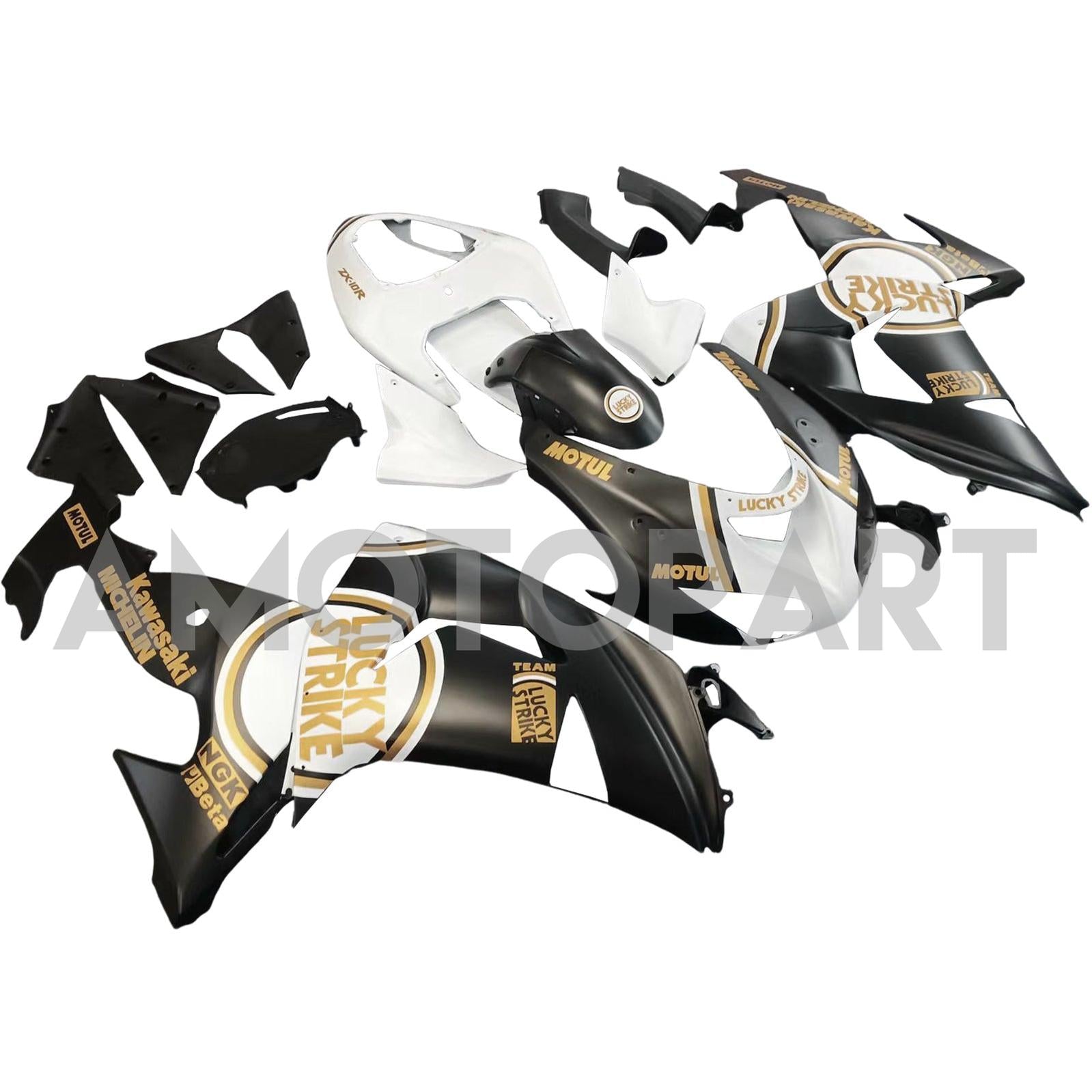 Amotopart 2006-2007 Kawasaki ZX10R Matte Black&White Lucky Strike Fairing Kit