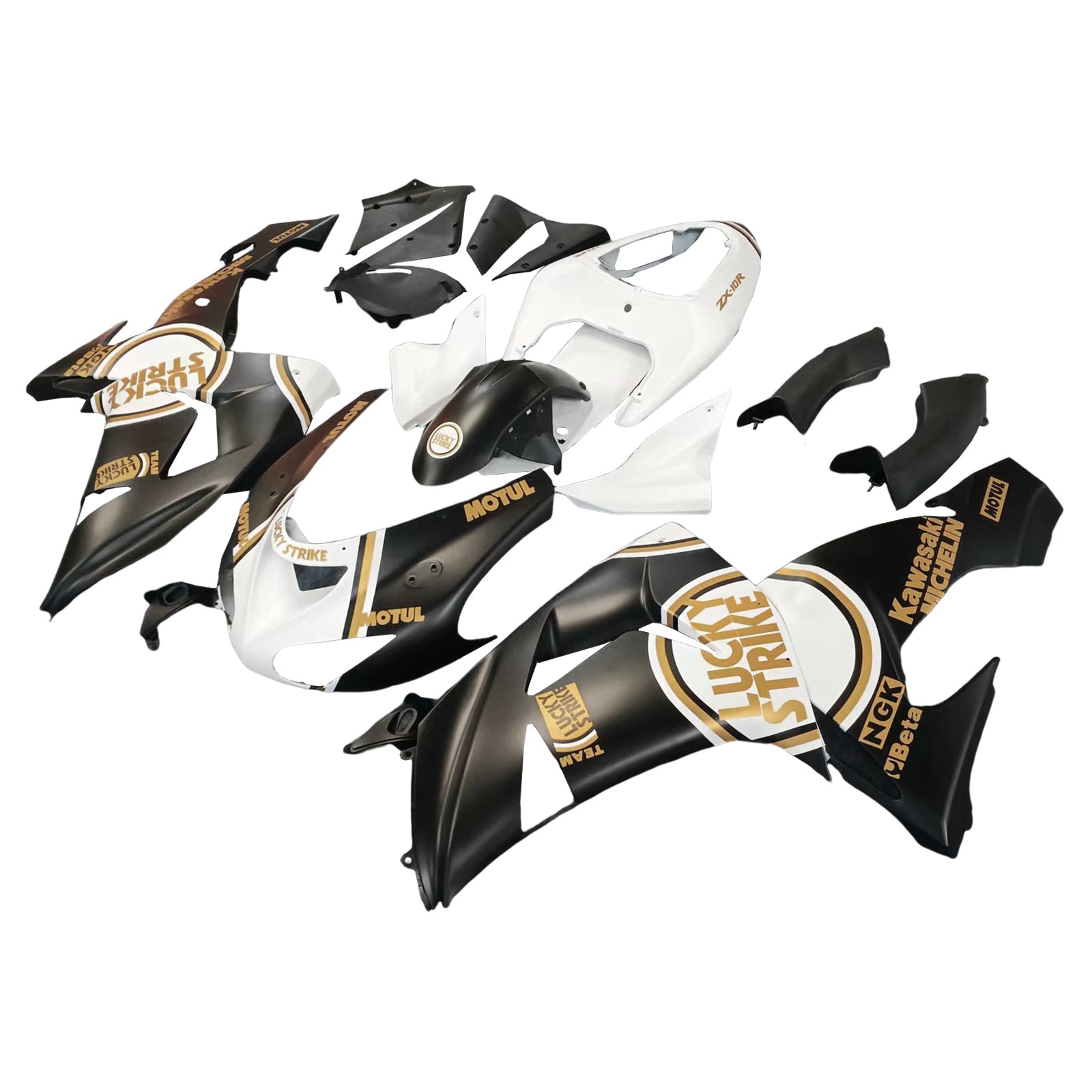 Amotopart 2006-2007 Kawasaki ZX10R Matte Black&White Lucky Strike Fairing Kit