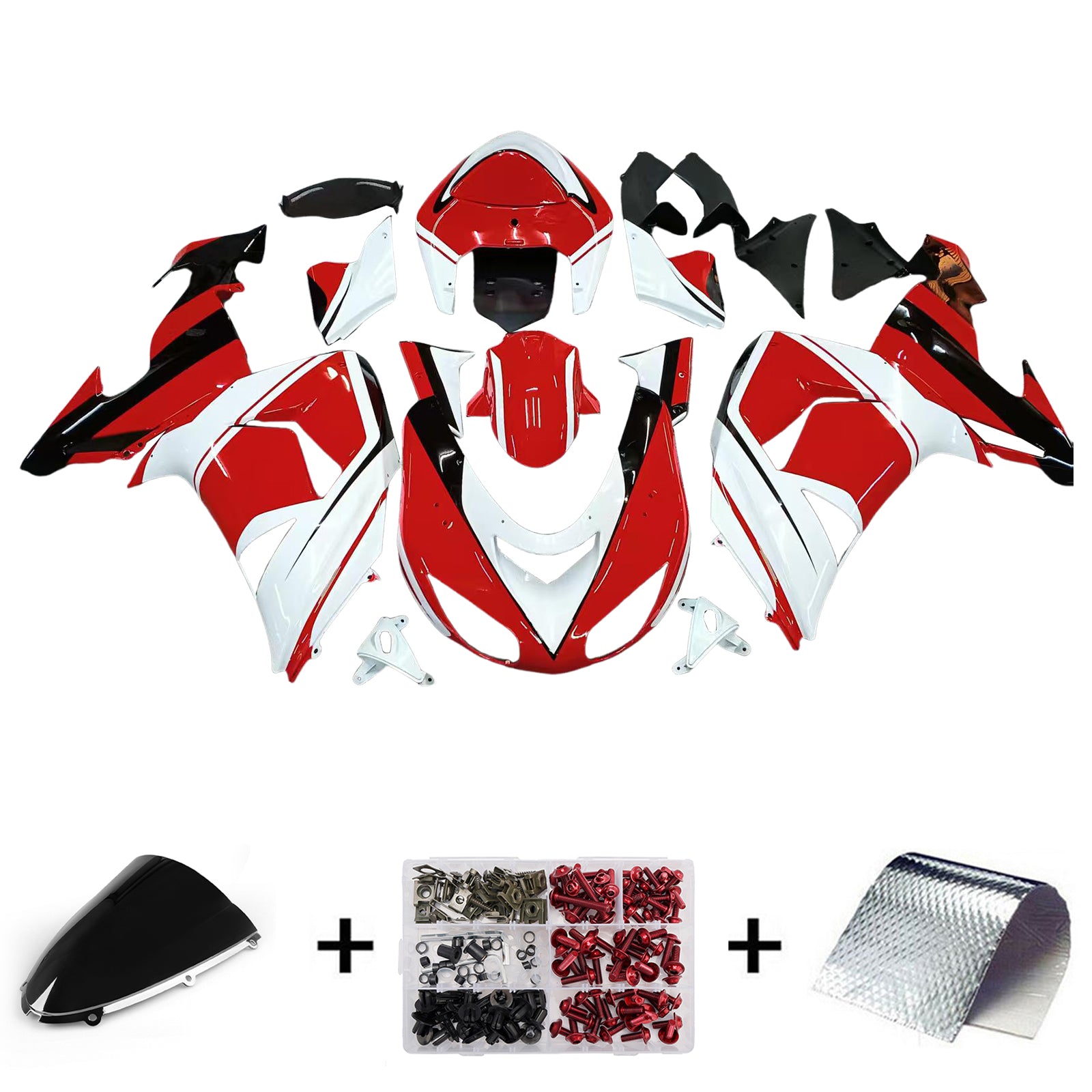 Amotopart 2006-2007 Kawasaki ZX10R Red White Fairing Kit