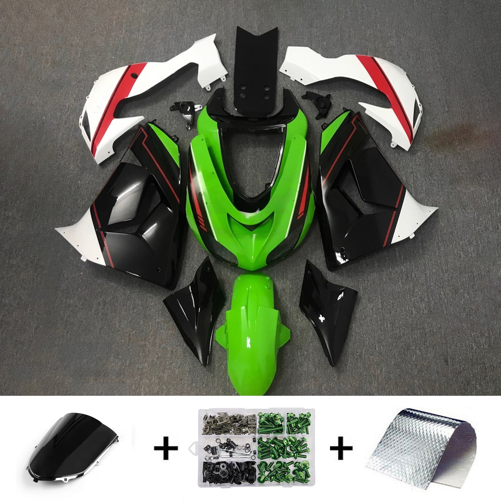 Amotopart 2006-2007 Kawasaki ZX10R Green Black White Red Fairing Kit
