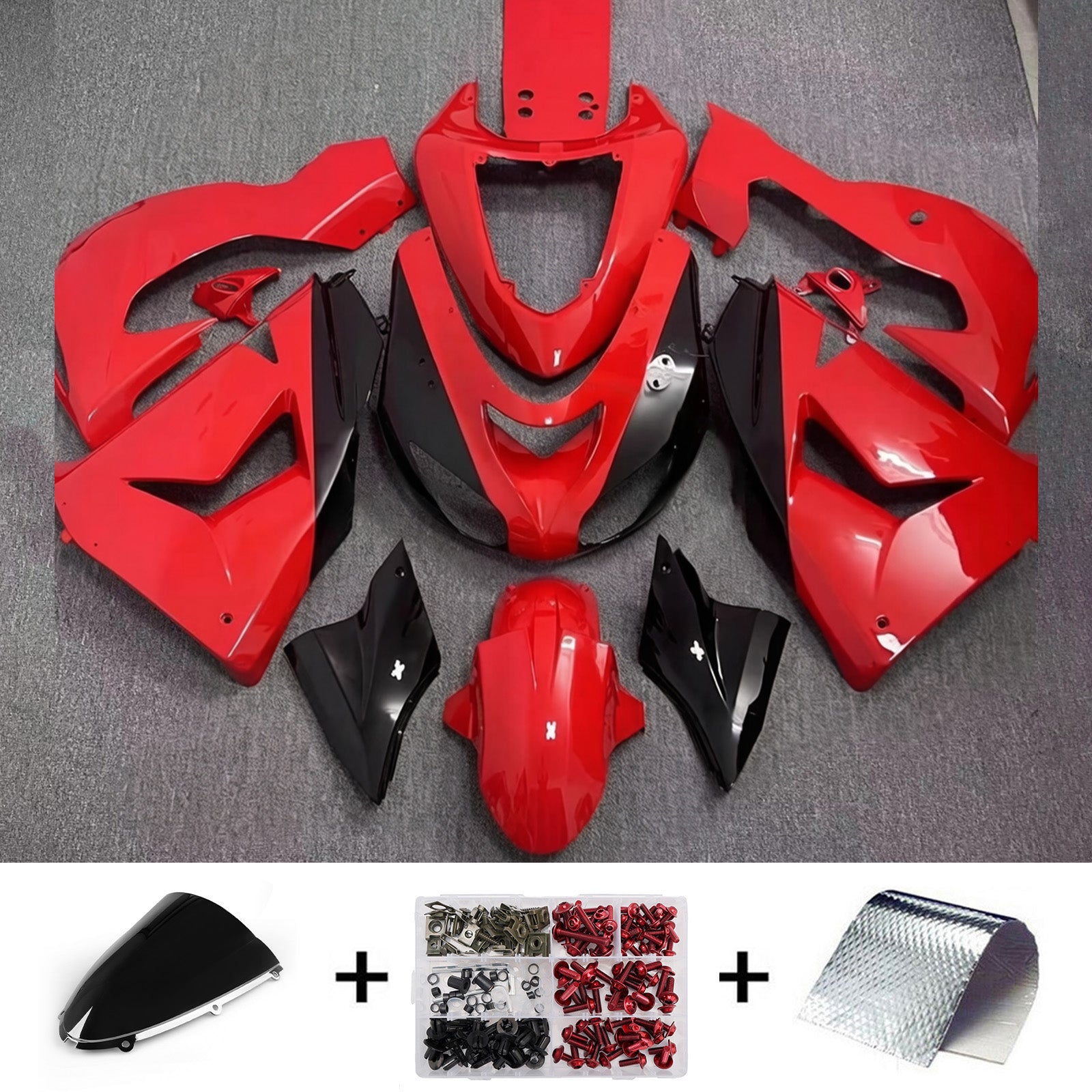 Amotopart 2006-2007 Kawasaki ZX10R Glossy Red Black Fairing Kit