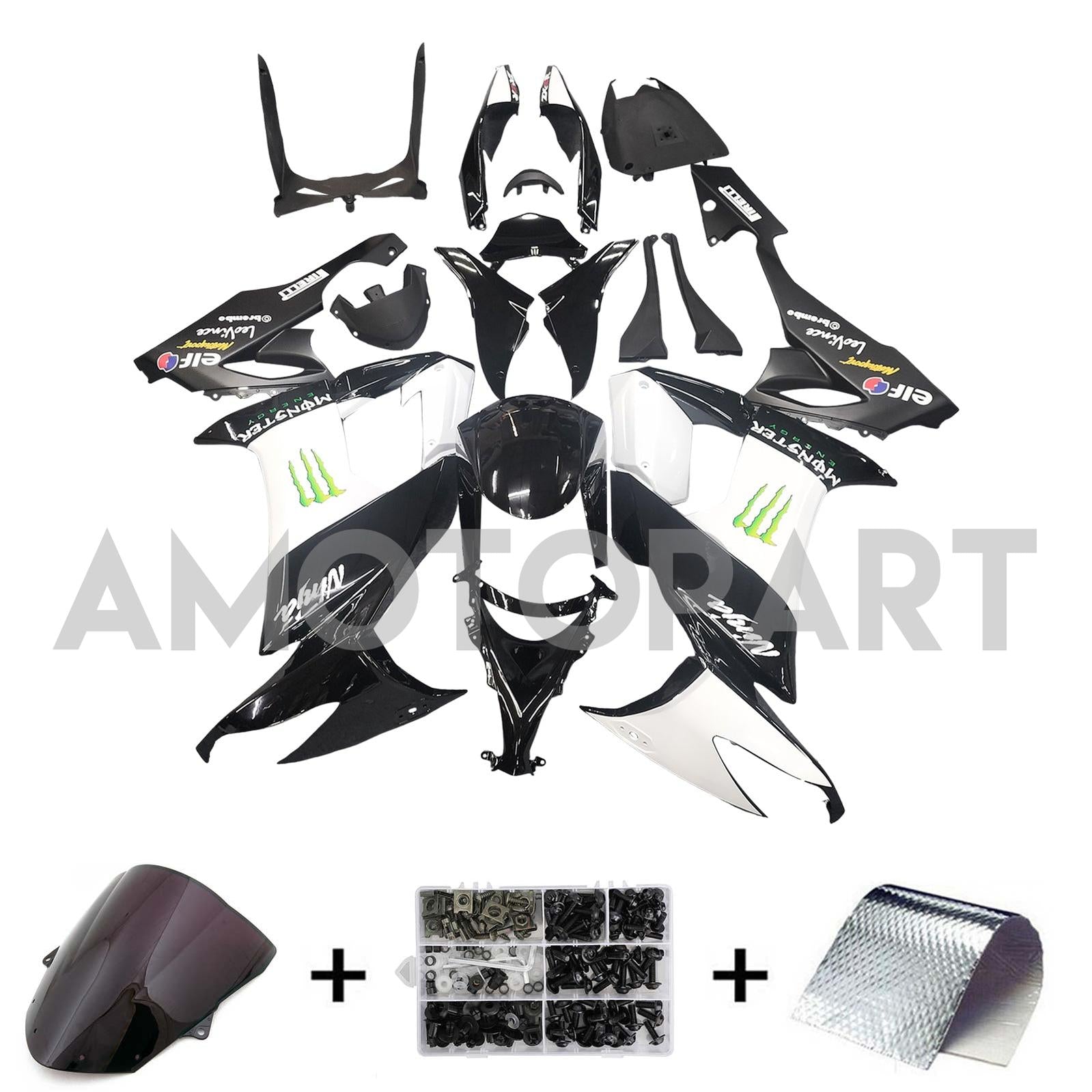 Amotopart Kawasaki ZX10R 2008-2010 Black with Scratch Logo Fairing Kit