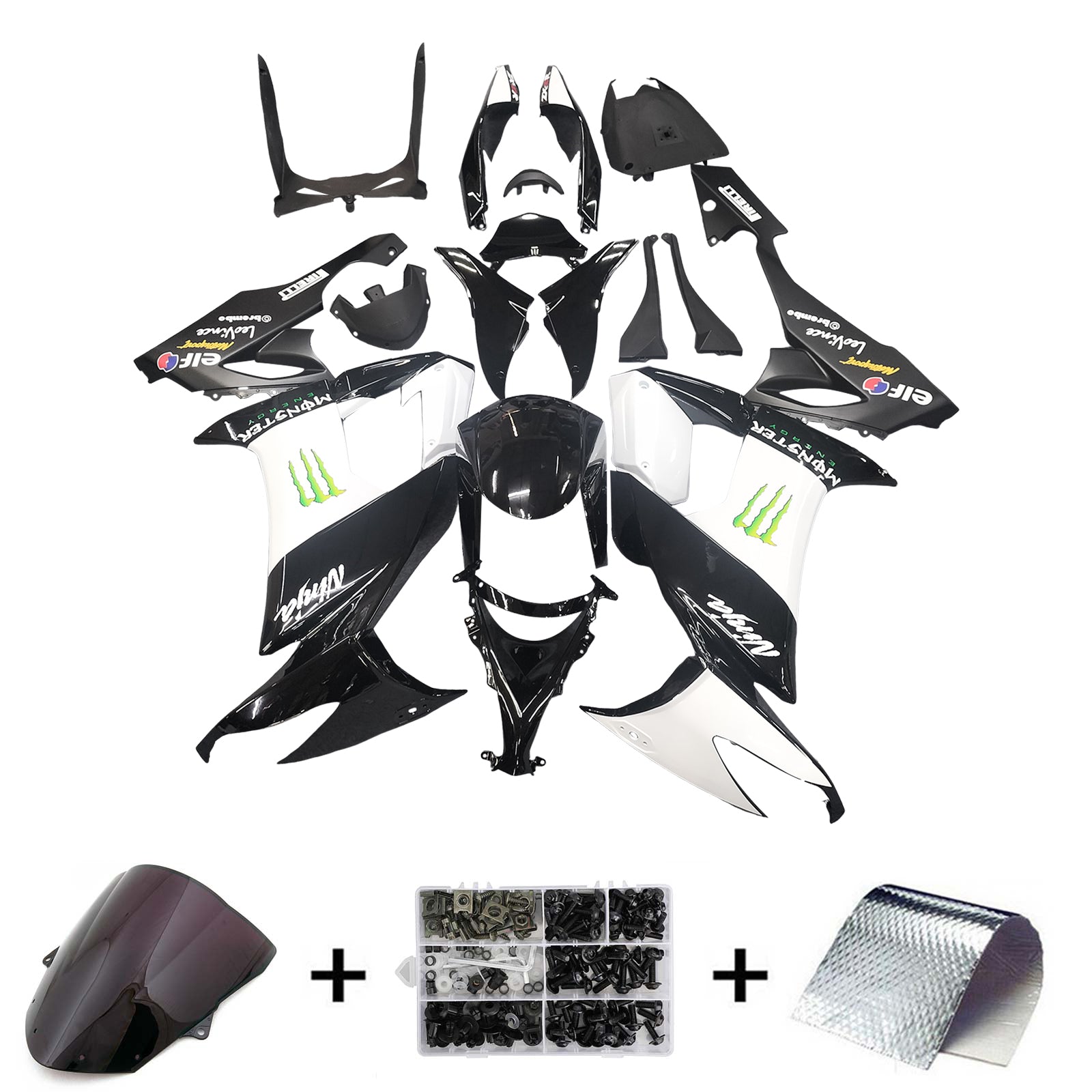 Amotopart Kawasaki ZX10R 2008-2010 Kit de carénage noir avec logo Scratch