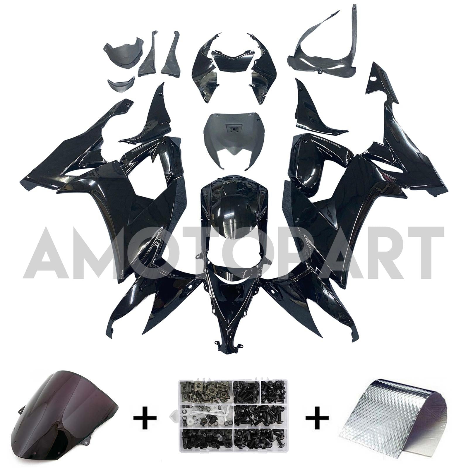 Amotopart Kawasaki ZX10R 2008-2010 Glossy Black Fairing Kit