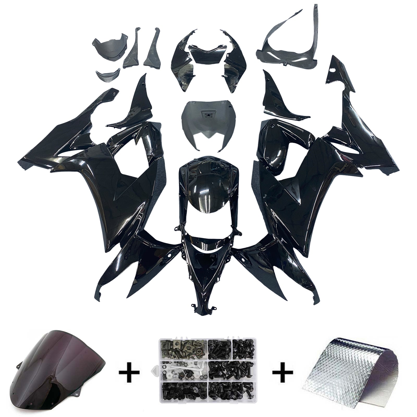 Amotopart Verkleidungsset für Kawasaki ZX10R 2008–2010, glänzend schwarz