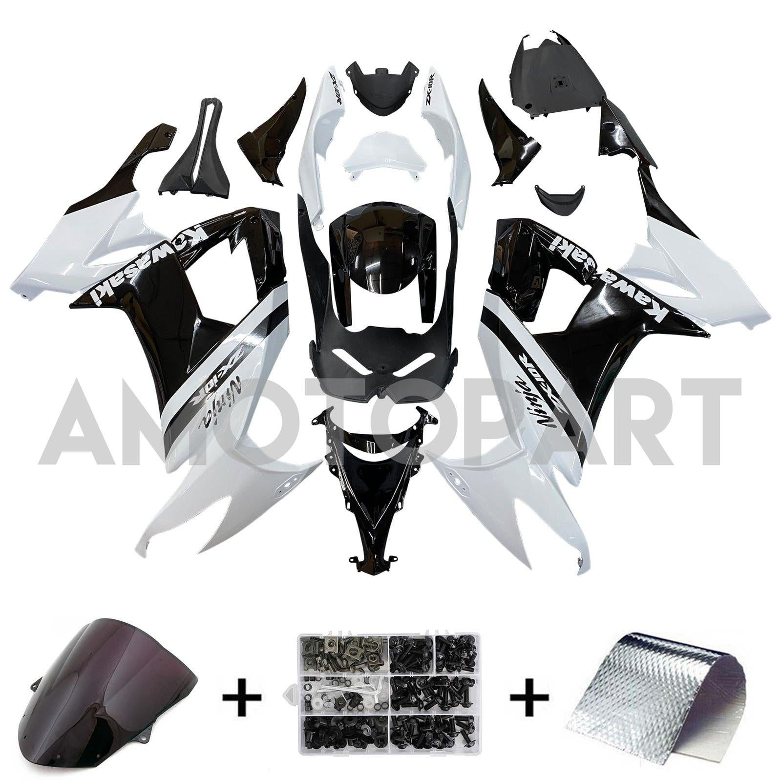 Amotopart Kawasaki ZX10R 2008-2010 White Black Fairing Kit