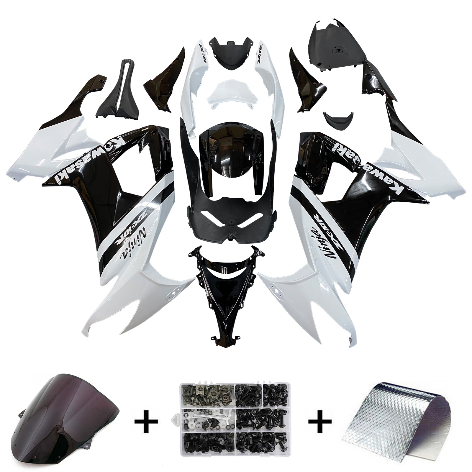 Kit carena Amotopart Kawasaki ZX10R 2008-2010 Bianco Nero