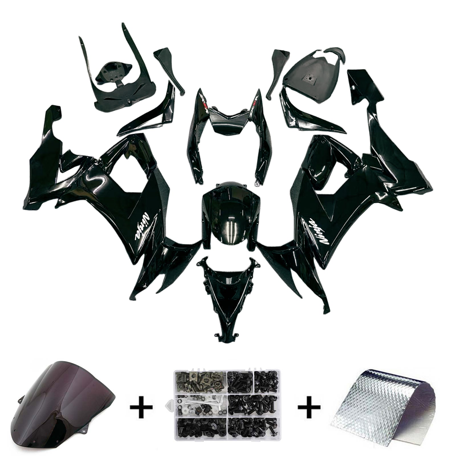 Amotopart Verkleidungsset für Kawasaki ZX10R 2008–2010, glänzend schwarz