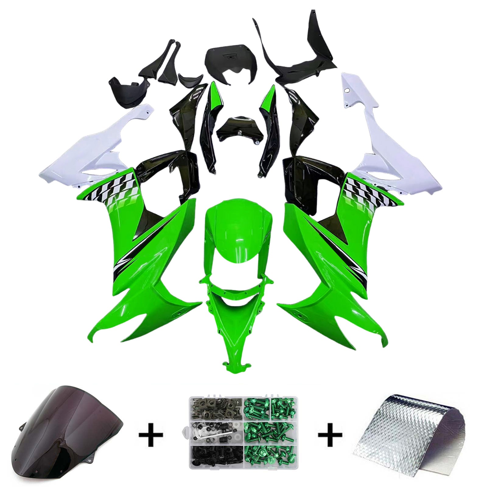 Amotopart Kawasaki ZX10R 2008-2010 Green White Fairing Kit