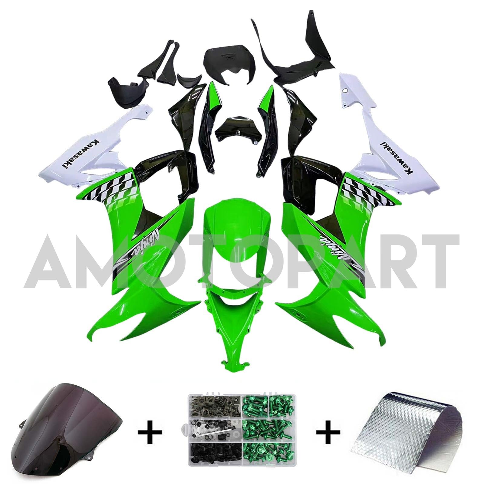 Amotopart Kawasaki ZX10R 2008-2010 Green White Fairing Kit