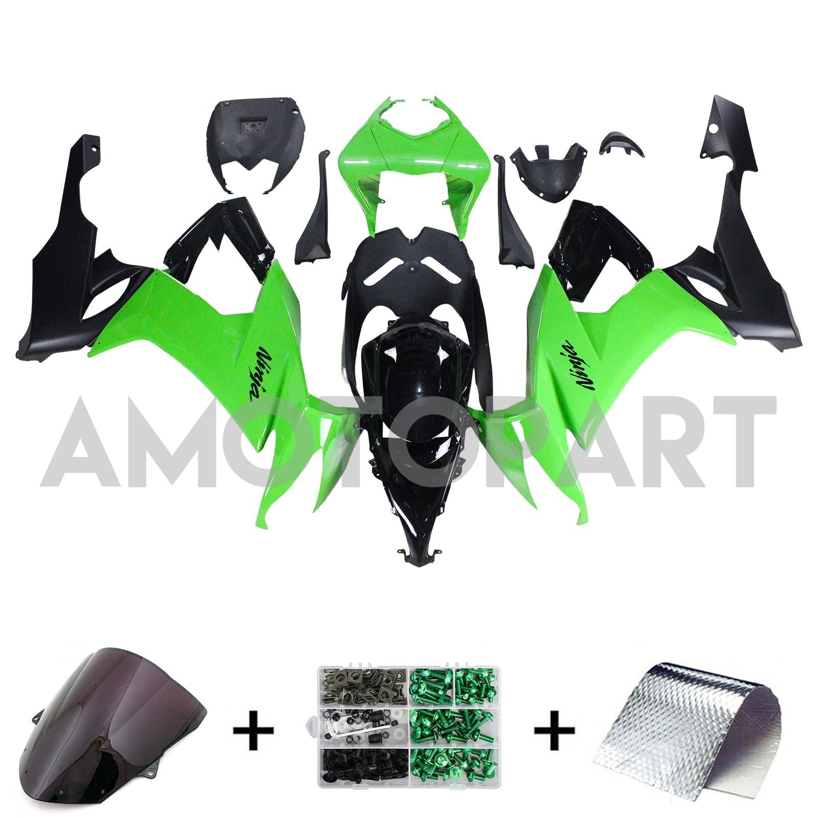 Amotopart Kawasaki ZX10R 2008-2010 Glossy Green Fairing Kit
