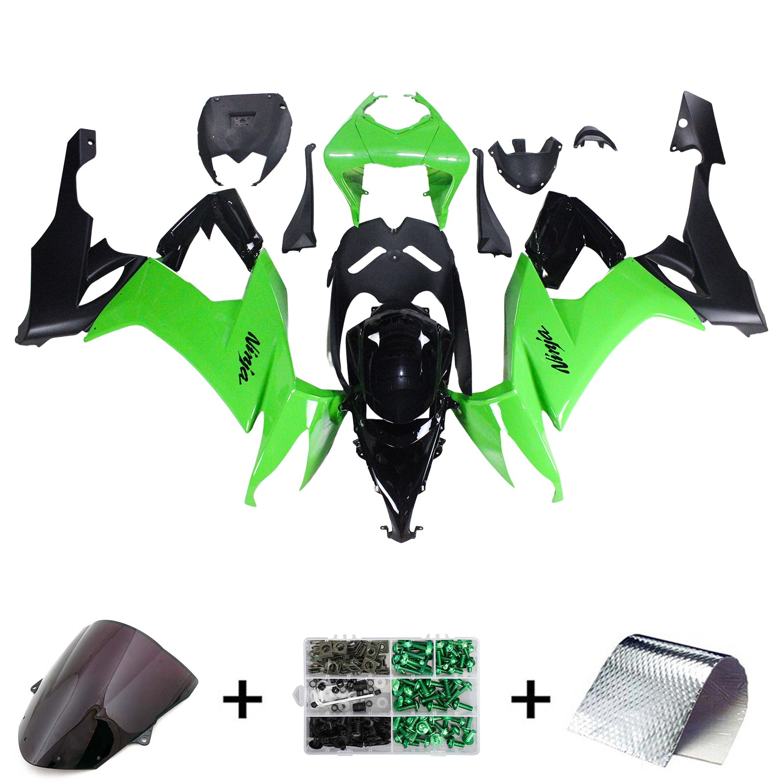 Amotopart Verkleidungsset für Kawasaki ZX10R 2008–2010, glänzendes Grün