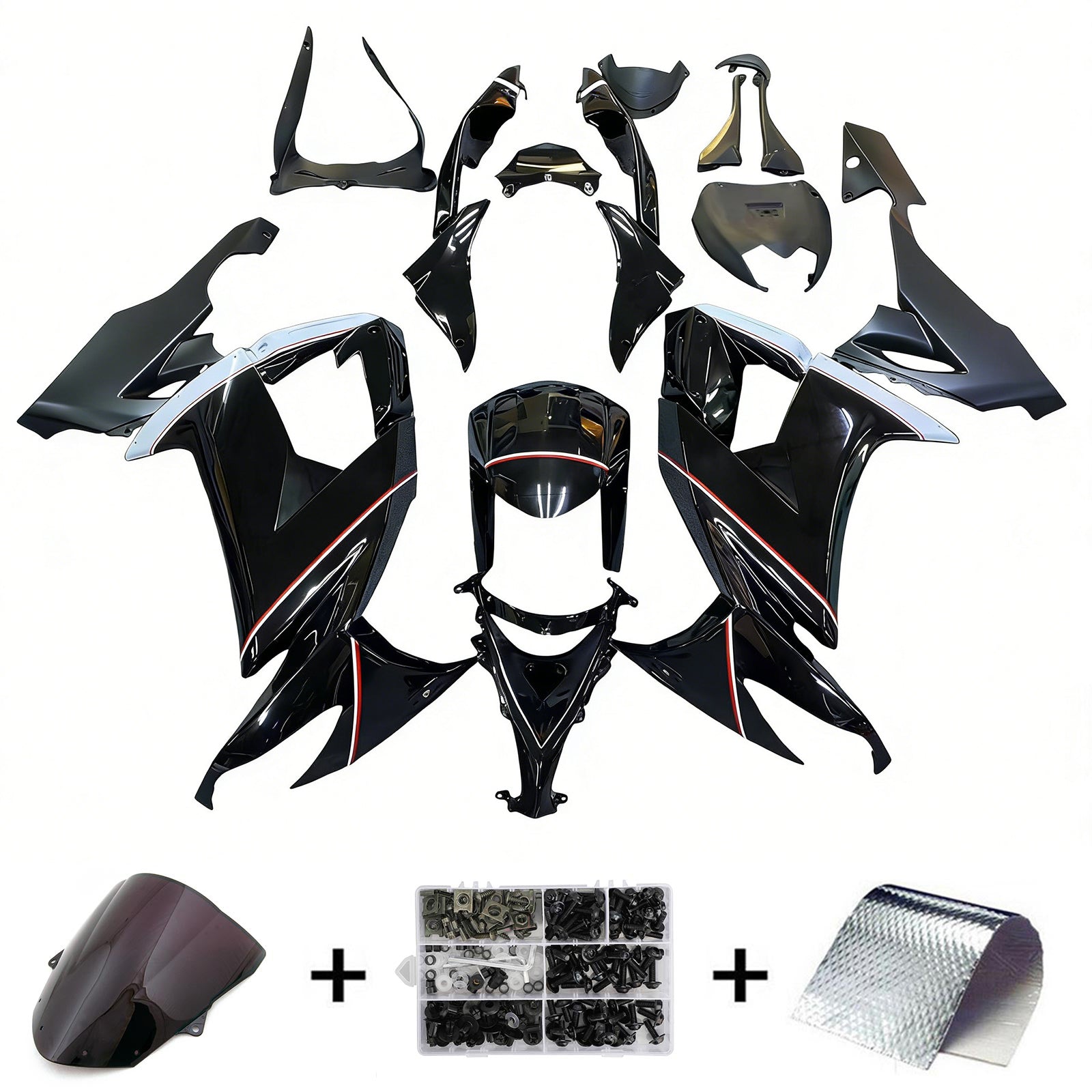 Amotopart 2008-2010 Kawasaki ZX10R Gloss&Matte Black Fairing Kit