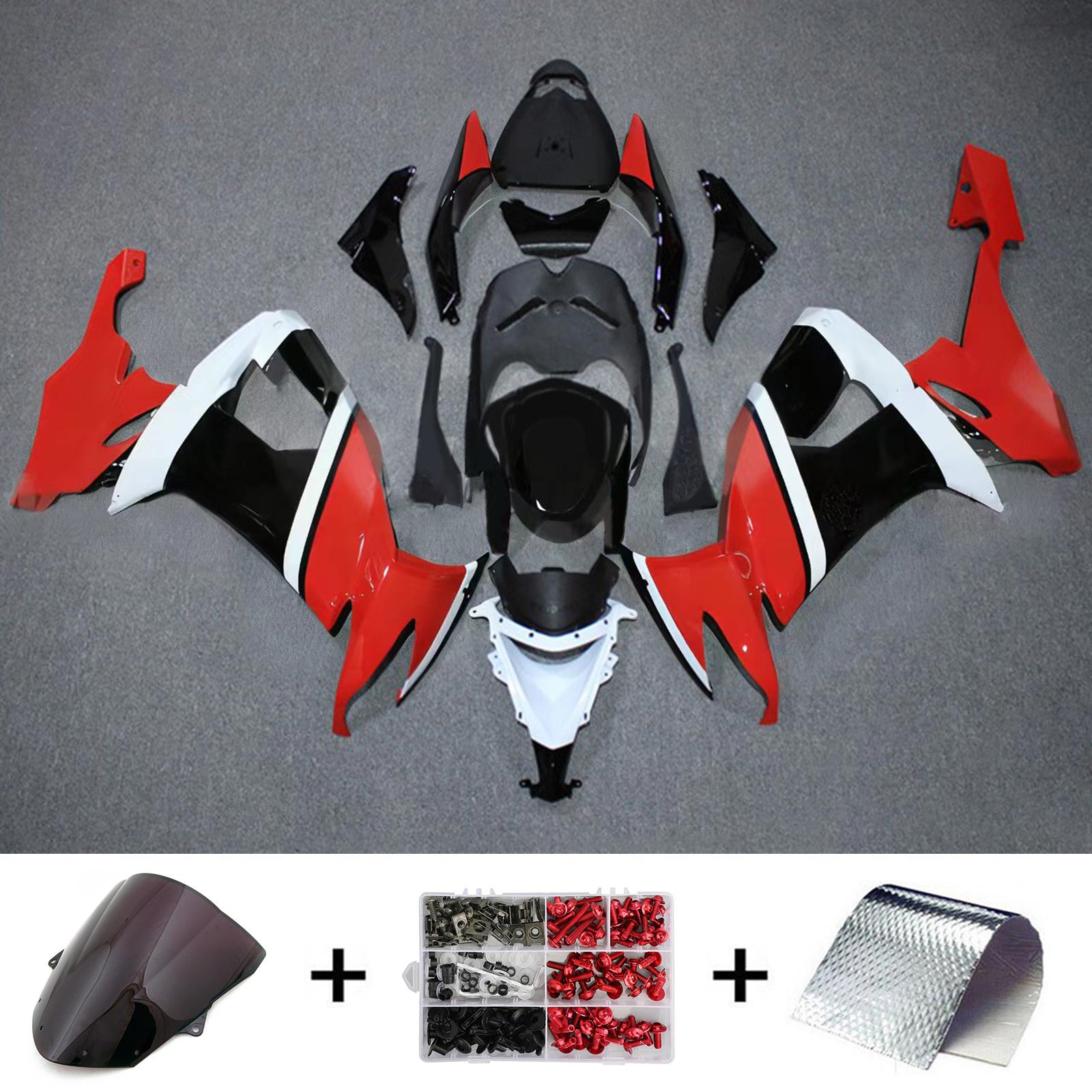Amotopart 2008-2010 Kawasaki ZX10R Red&Black Style2 Fairing Kit
