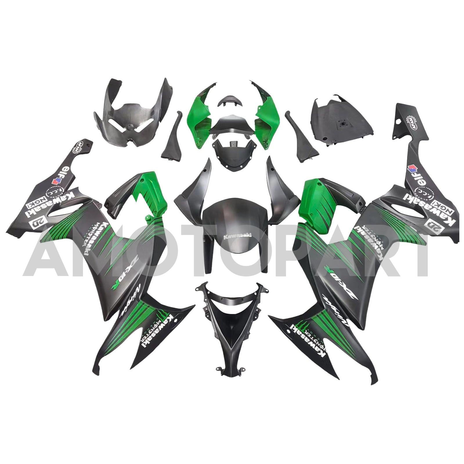 Amotopart 2008-2010 Kawasaki ZX10R グリーン&ブラック Style2 フェアリングキット