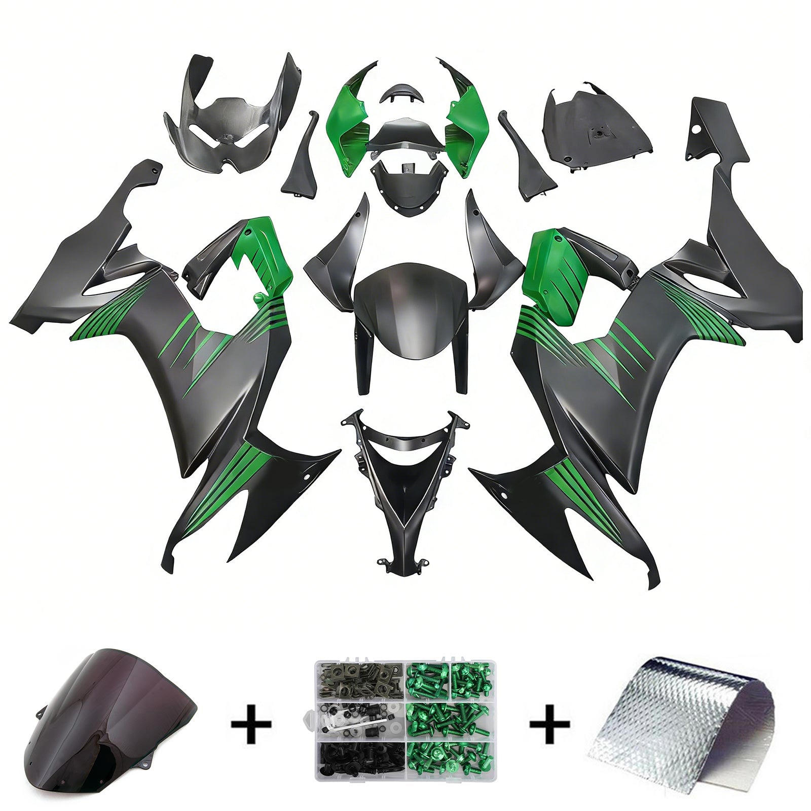 Amotopart 2008-2010 Kawasaki ZX10R Green&Black Style2 Fairing Kit