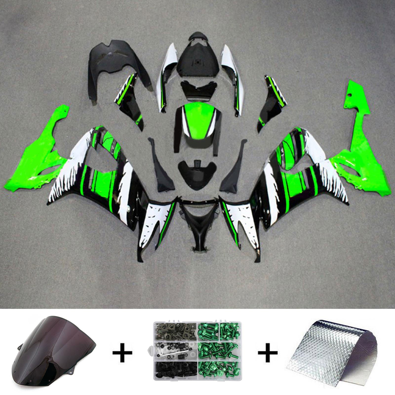 Kit carena Amotopart 2008-2010 Kawasaki ZX10R verde e nero Style3