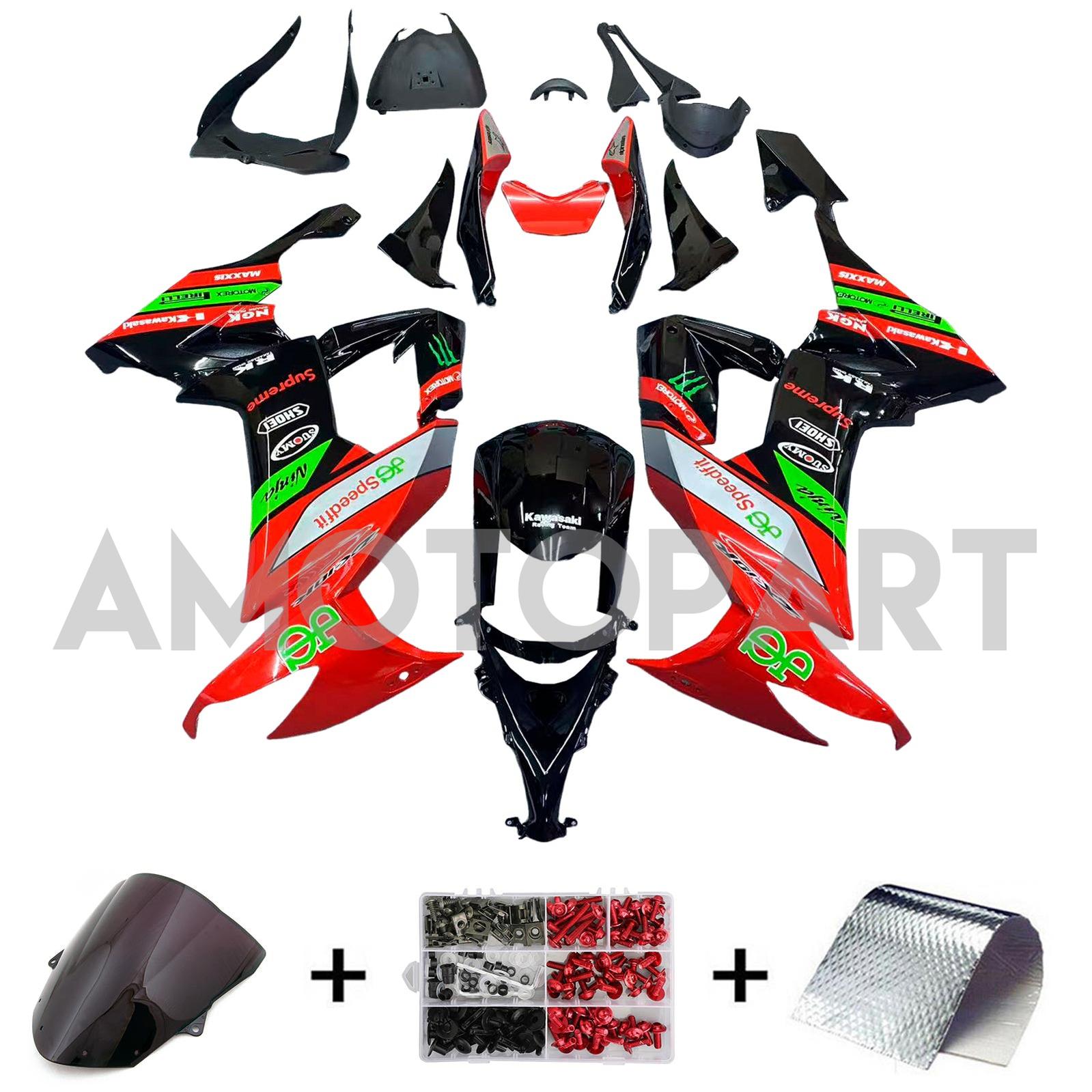 Amotopart 2008-2010 Kawasaki ZX10R Red&Black Style3 Fairing Kit