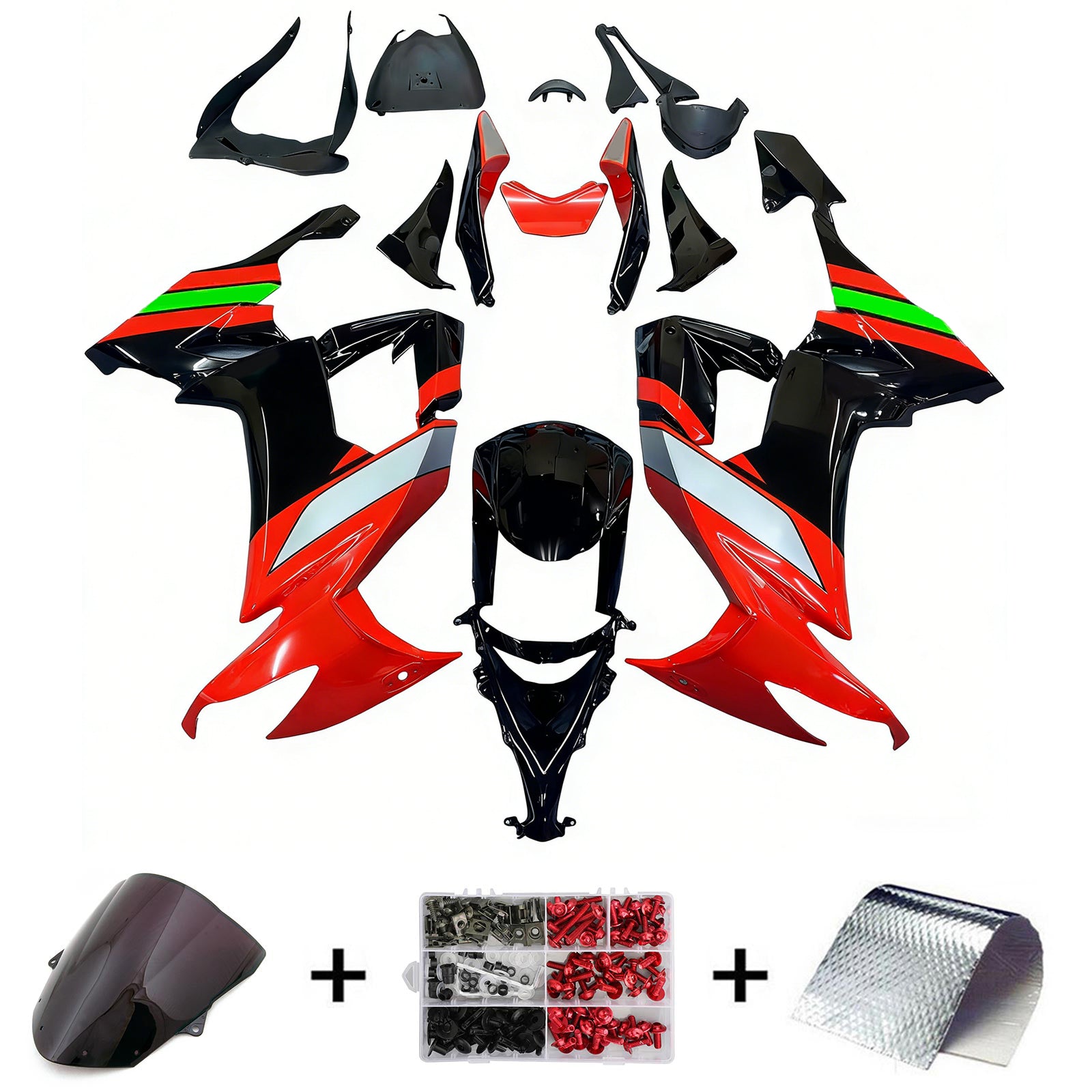 Amotopart 2008-2010 Kawasaki ZX10R Red&Black Style3 Fairing Kit
