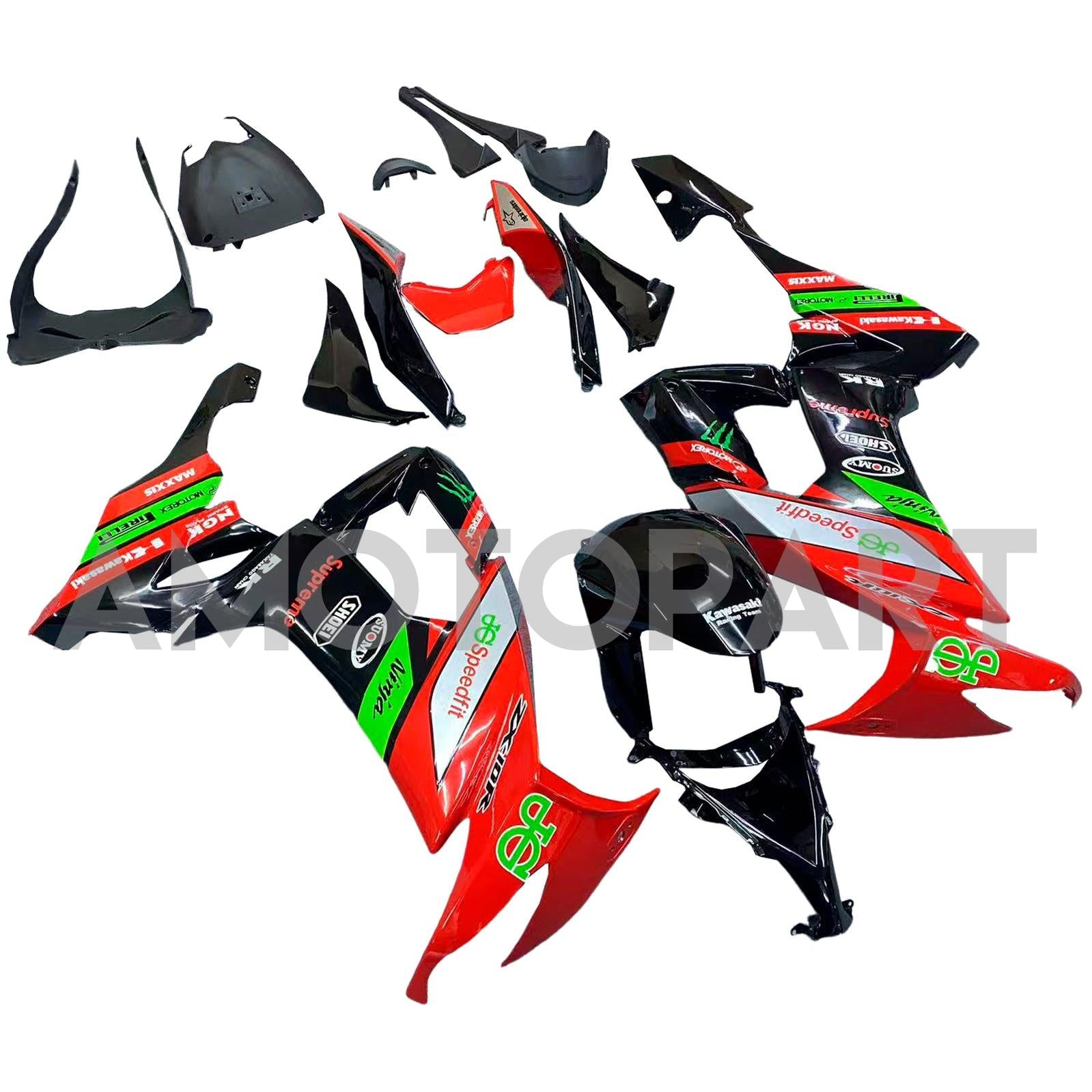 Amotopart 2008–2010 Kawasaki ZX10R, Rot&Schwarzes Style3-Verkleidungskit