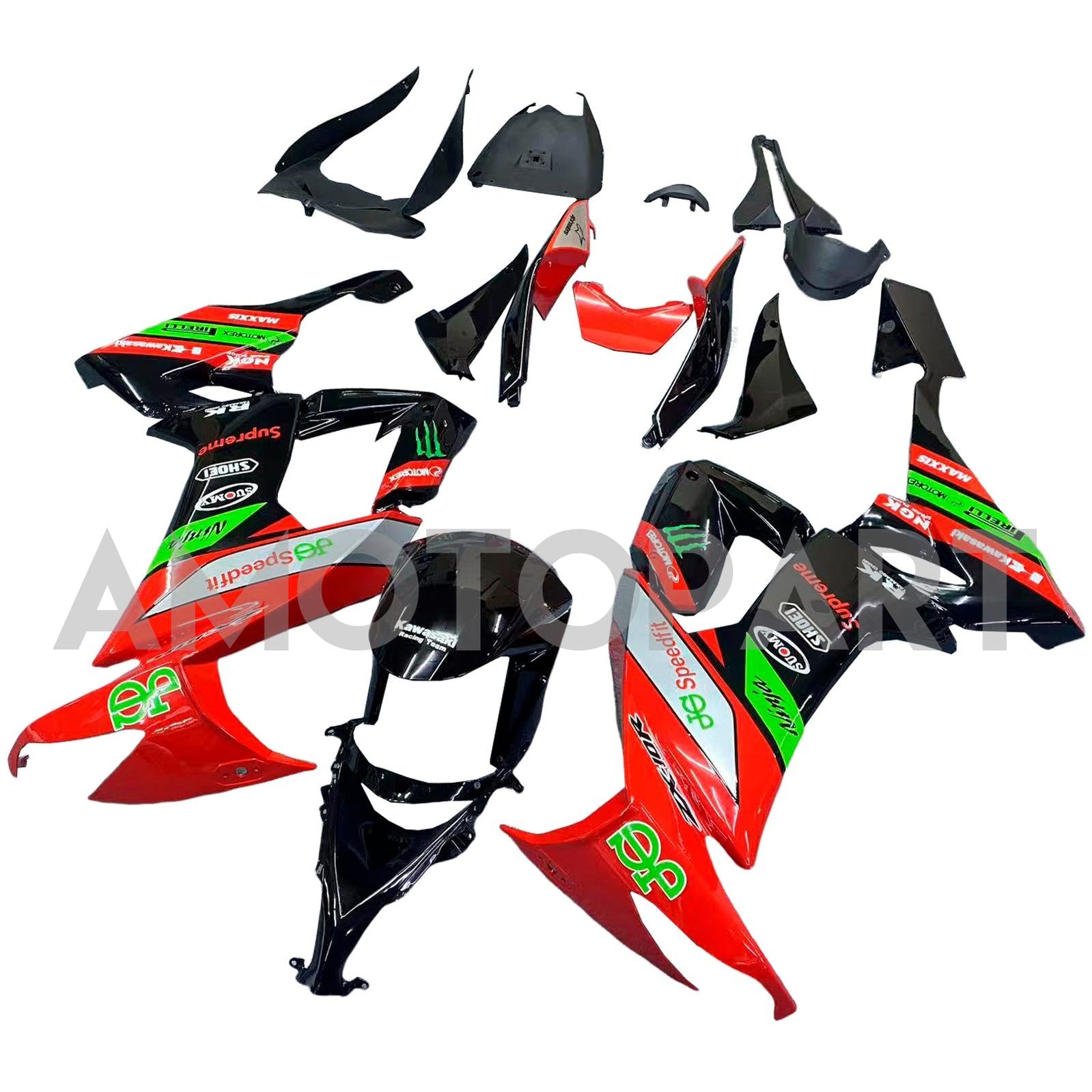 Amotopart 2008–2010 Kawasaki ZX10R, Rot&Schwarzes Style3-Verkleidungskit