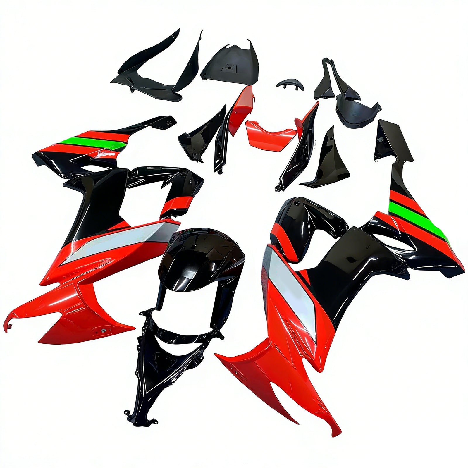 Amotopart Kawasaki ZX10R Rouge 2008-2010&Kit de carénage noir Style3