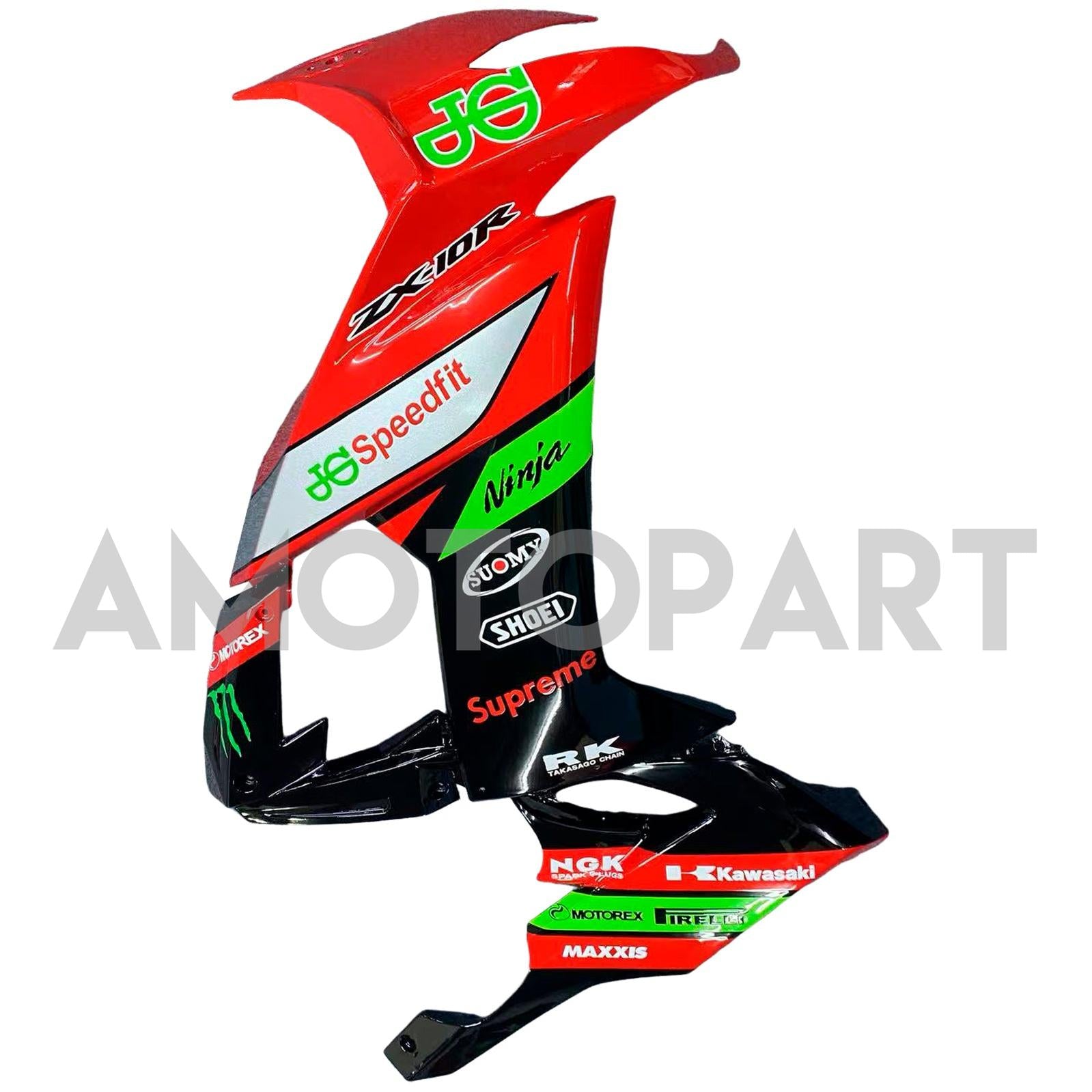 Amotopart 2008–2010 Kawasaki ZX10R, Rot&Schwarzes Style3-Verkleidungskit