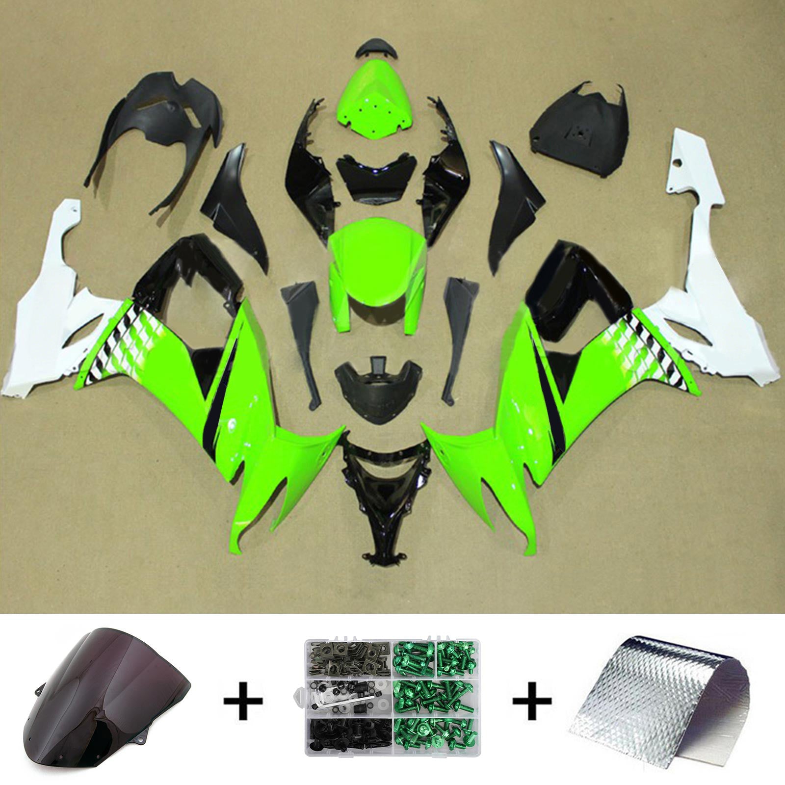 Amotopart 2008-2010 Kawasaki ZX10R Green&White Style1 Fairing Kit