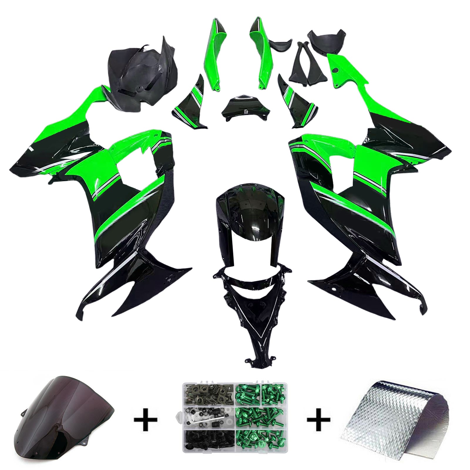 Amotopart 2008-2010 Kawasaki ZX10R Green&Black Style4 Fairing Kit